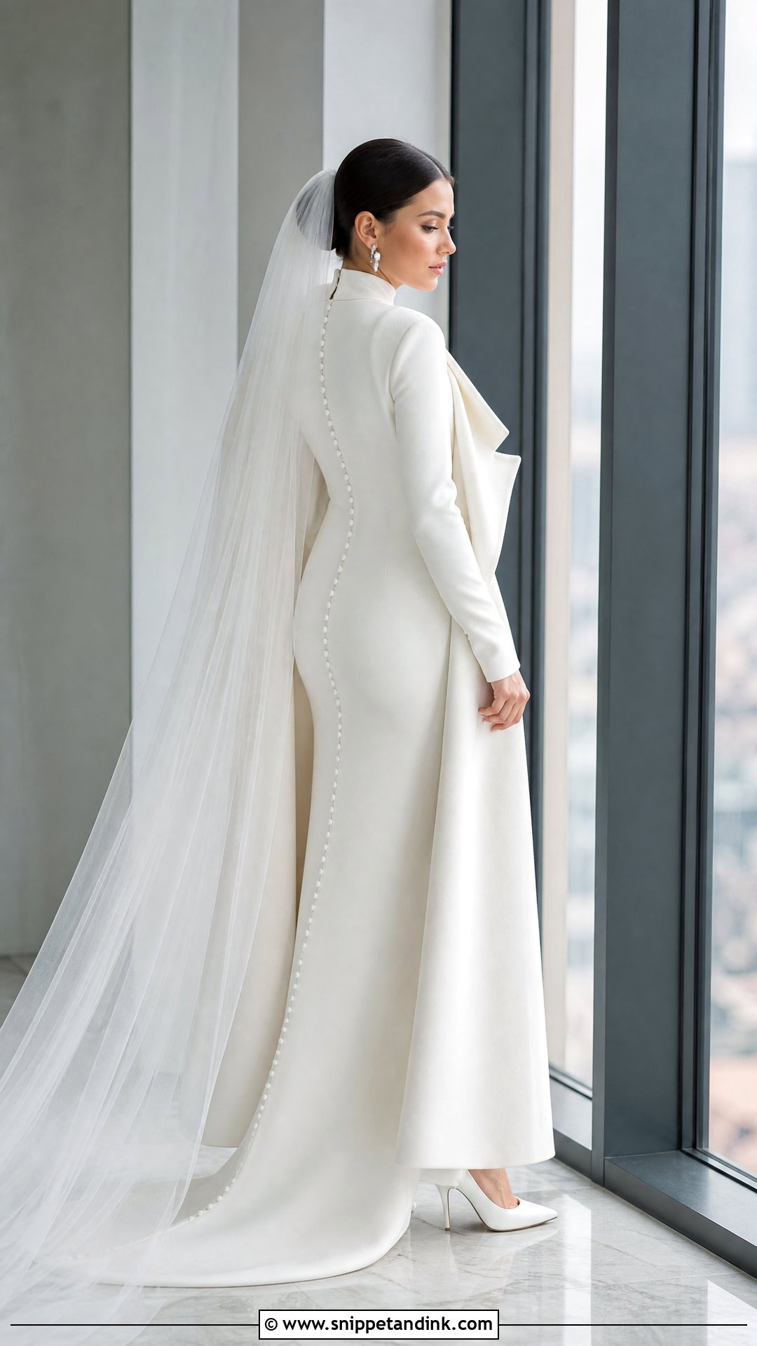 High Neck Crepe Winter Wedding Gown - Snippet and Ink - 25 Winter Wedding Gowns