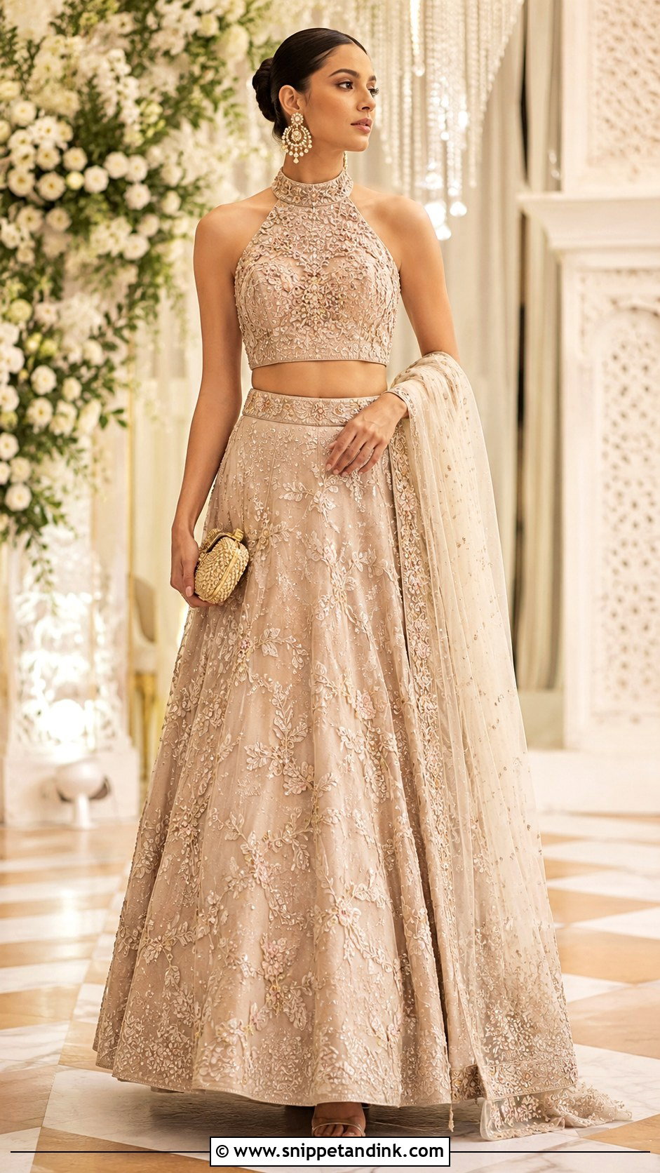 High Neck Crop Top And Skirt For Wedding - Snippet and Ink - 25 Skirt and Crop Top Indian Weddings Ideas