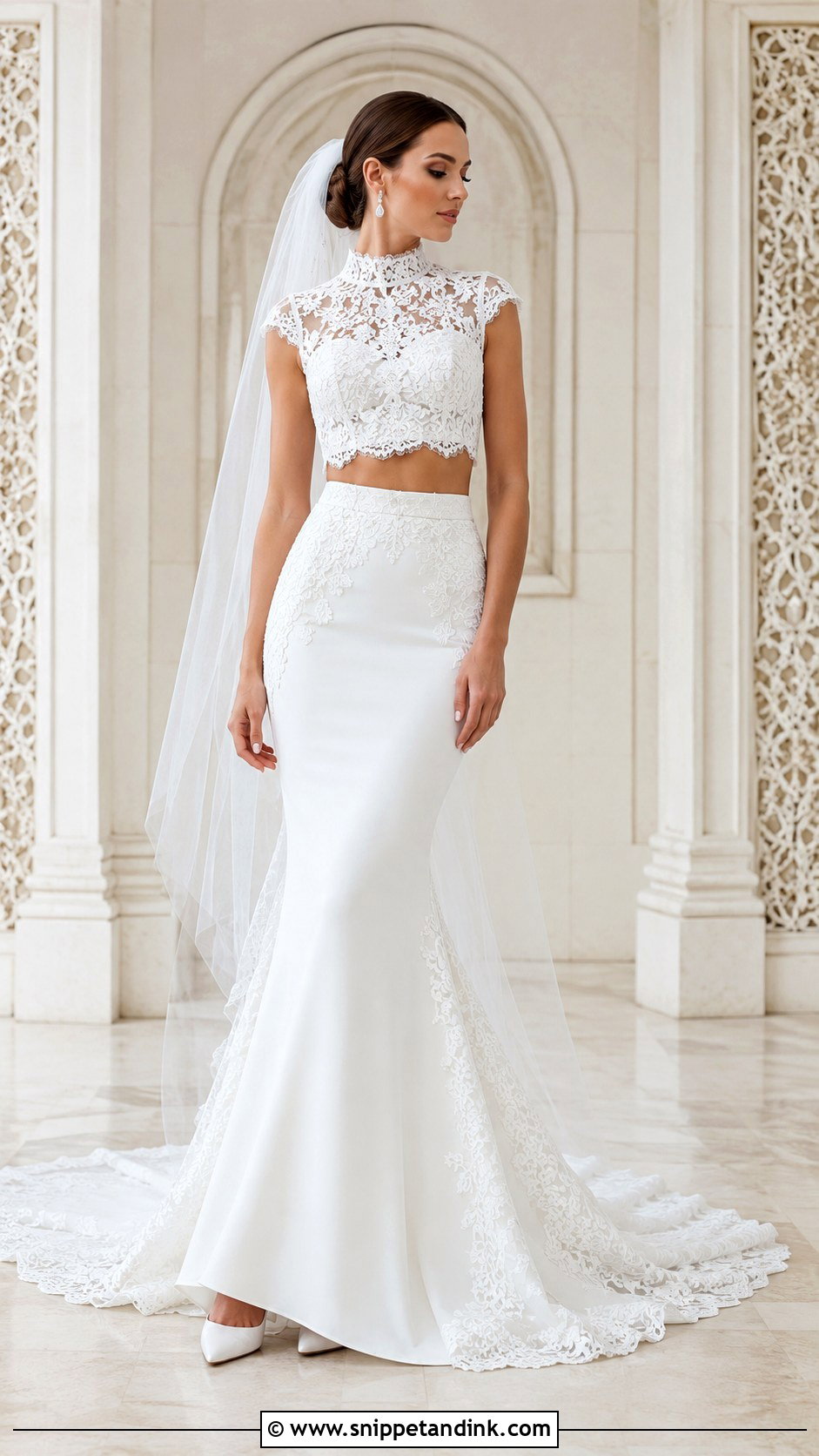 High Neck Crop Top Wedding Dress With Mermaid Skirt - Snippet and Ink - 20 Crop Top Wedding Dress Ideas