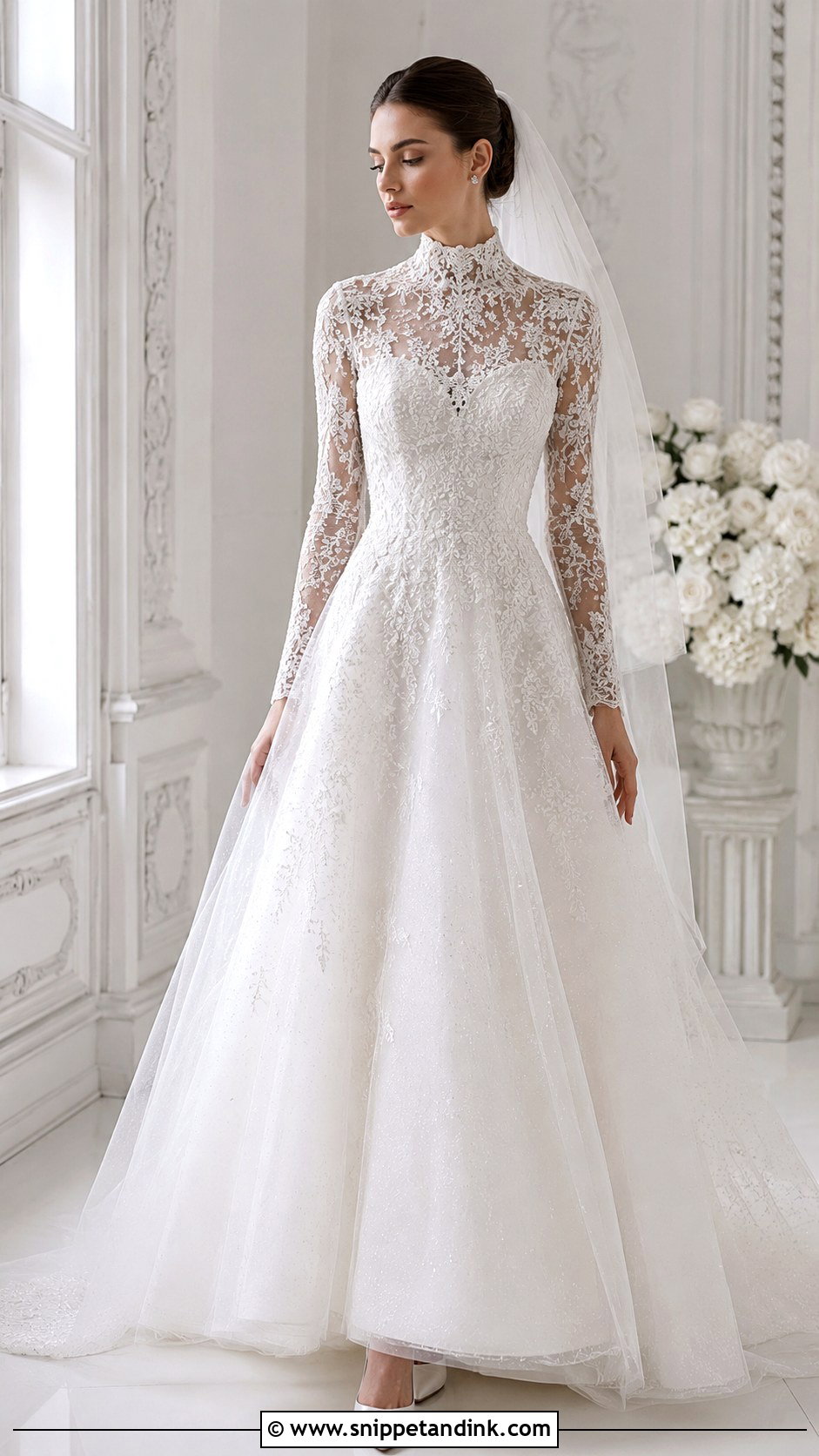 High Neck Crystal Lace Wedding Dress - Snippet and Ink - 20 Glittery Wedding Dress Ideas