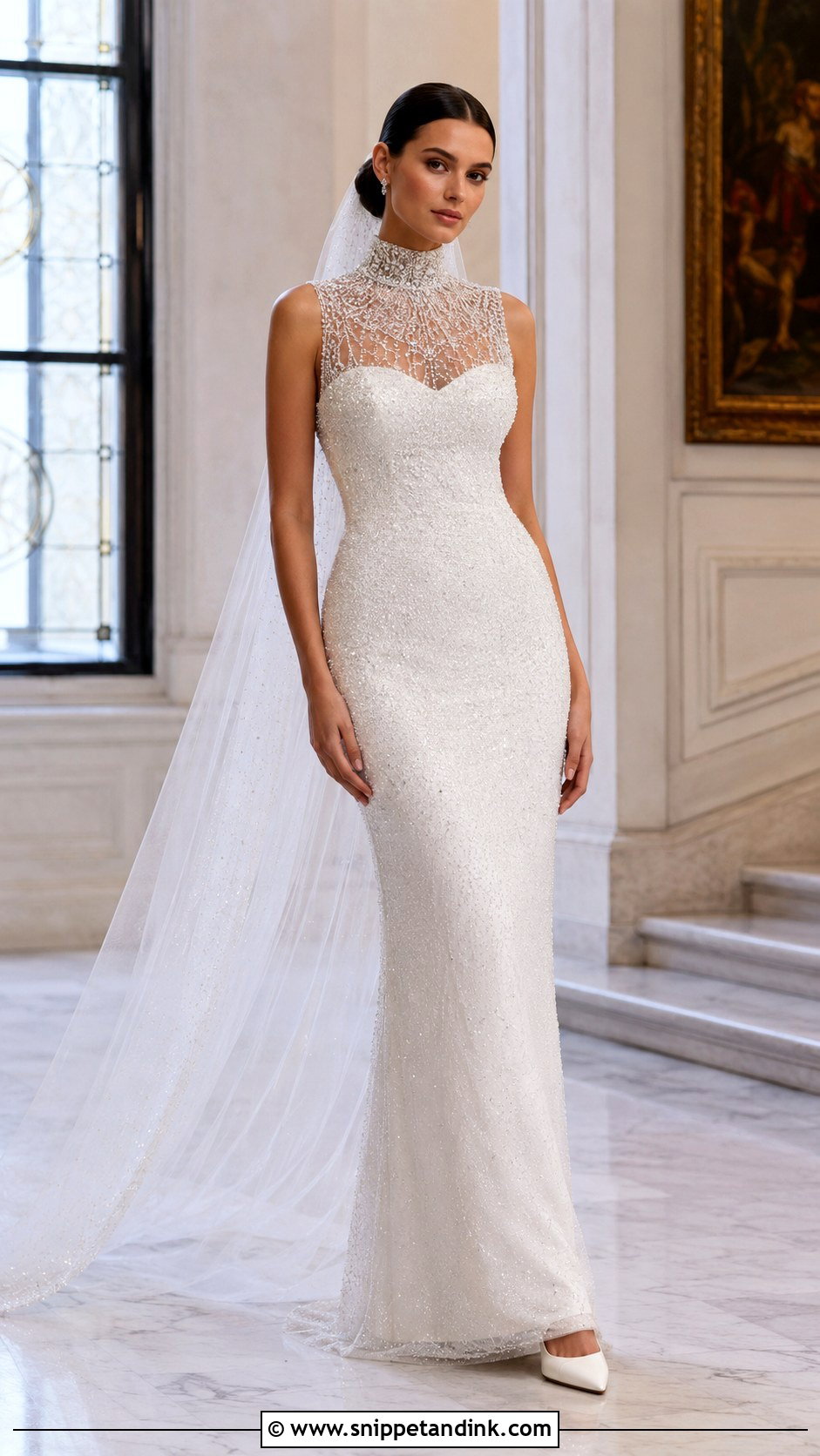 High Neck Crystal Wedding Dress - Snippet and Ink - 20 Crystal Wedding Dress Ideas