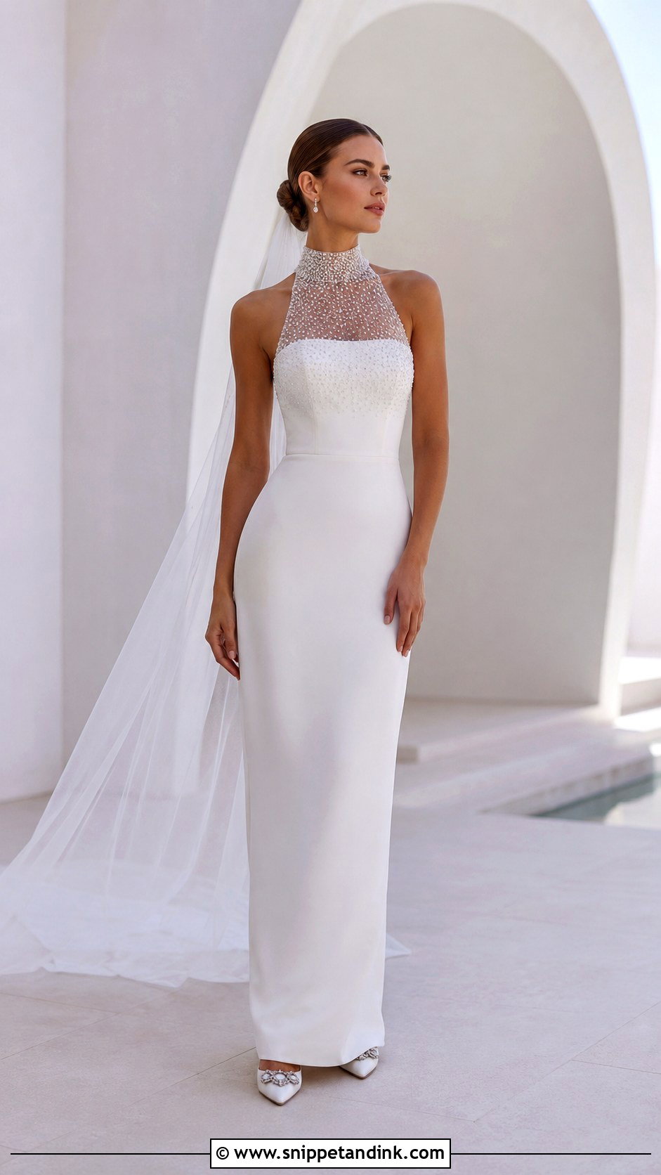 High Neck Crystal Wedding Dress - Snippet and Ink - 20 Bling Sparkle Wedding Dresses