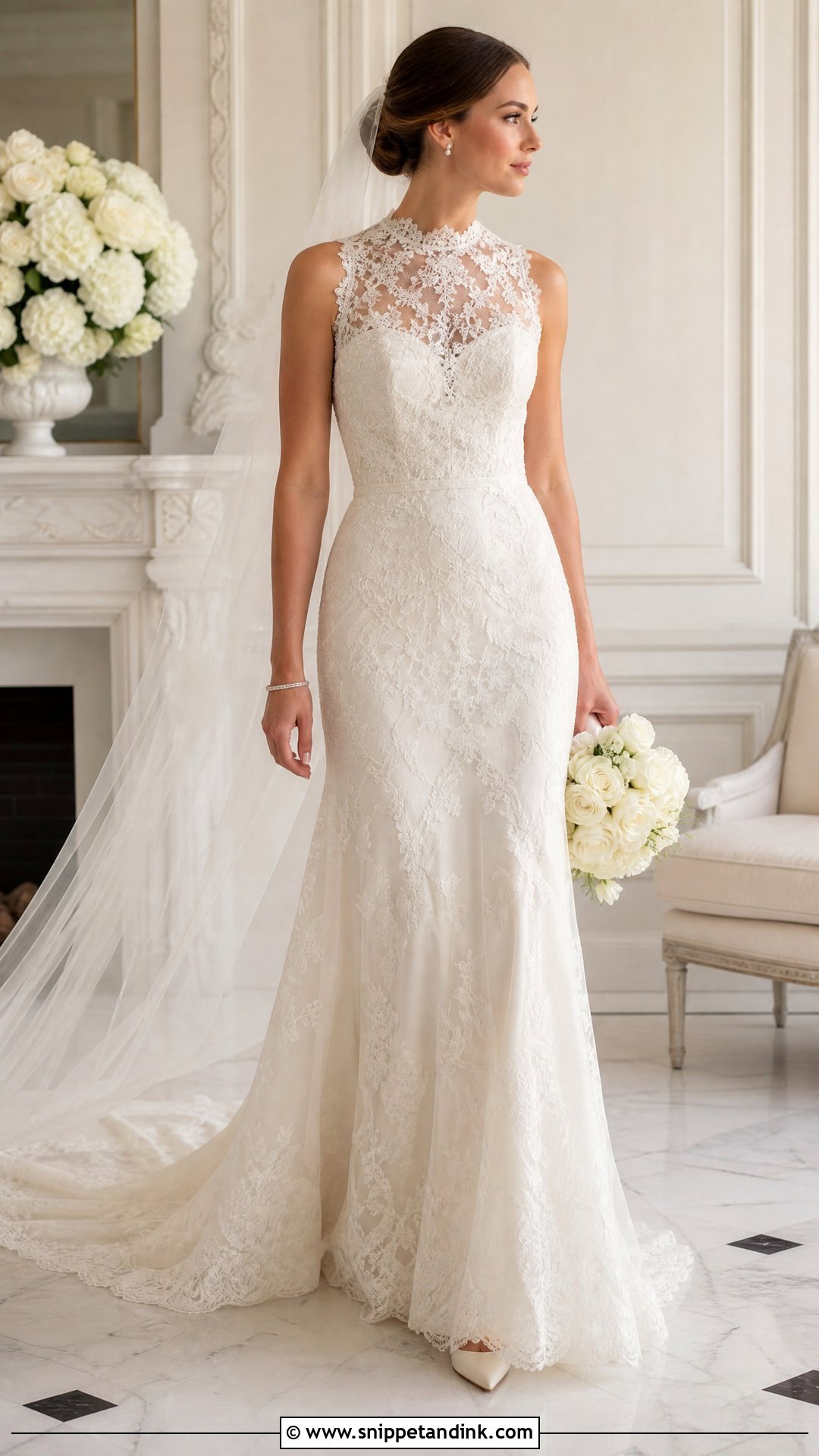 High Neck Dantel Wedding Dress - Snippet and Ink - 20 Wedding Dresses Dantel
