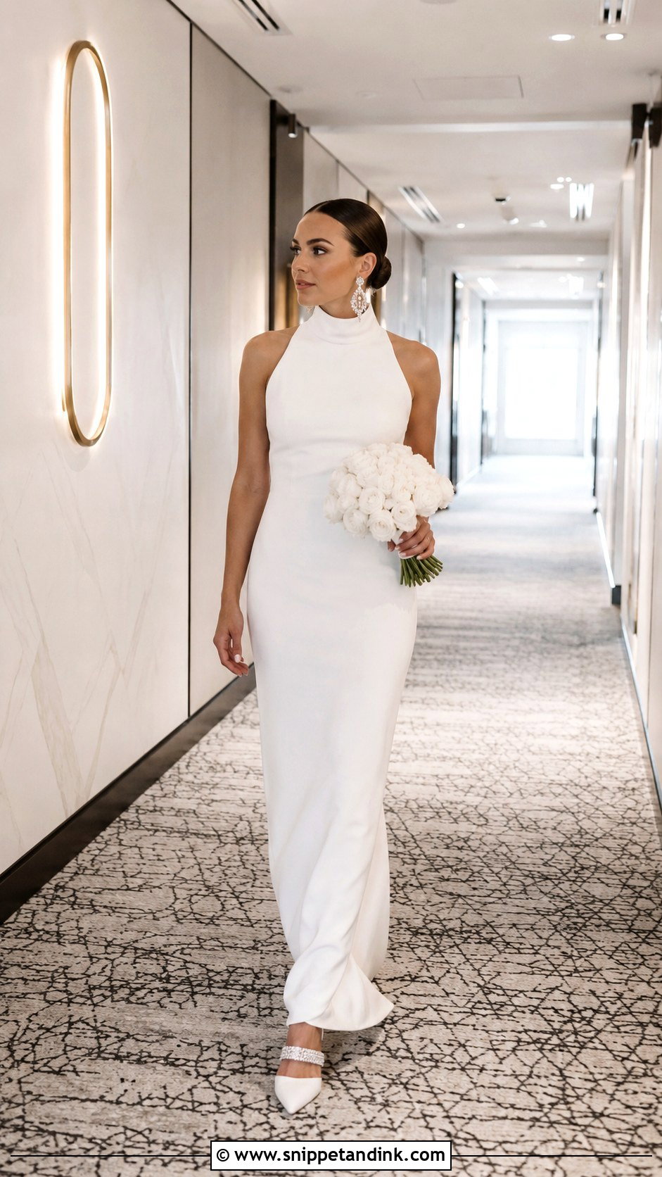 High Neck Dress With Sleek Bun - Snippet and Ink - 30 Vegas Elopement Dress Ideas