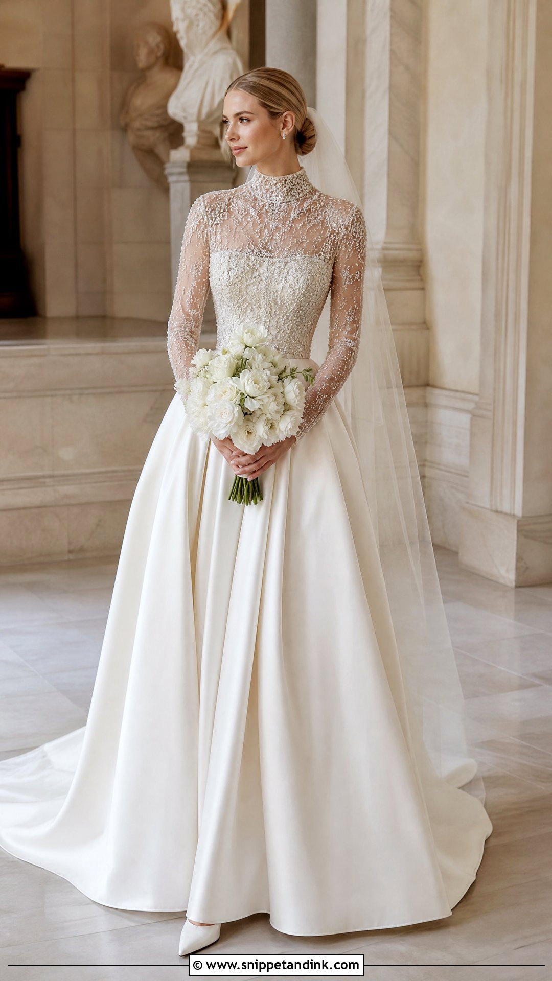 High Neck Embellished Wedding Dress - Snippet and Ink - 20 Princess Beatrice Wedding Dress Ideas