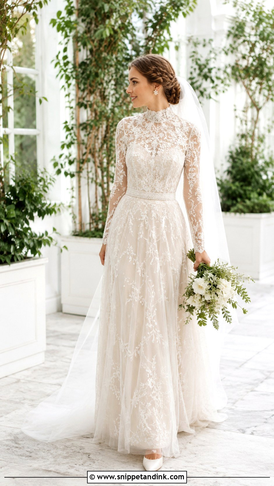 High Neck Embroidered Tulle Bridal Dress - Snippet and Ink - 20 High Neck Bridal Dress Ideas