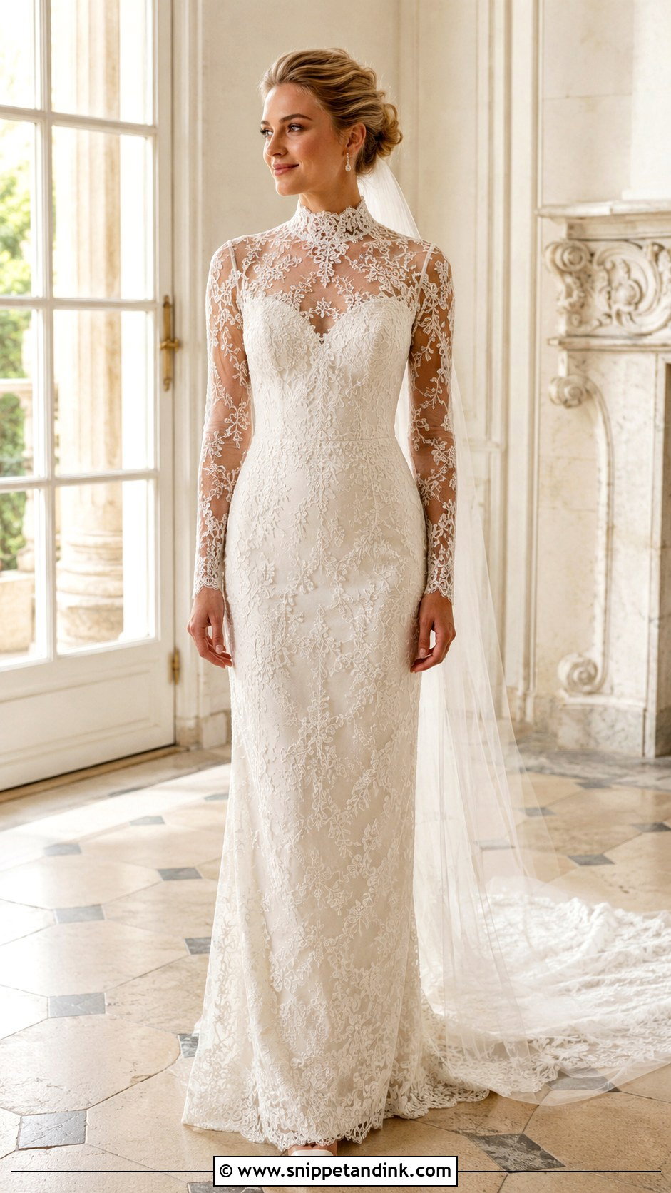High Neck Embroidered Wedding Dress - Snippet and Ink - 30 Embroidered Wedding Dress Ideas