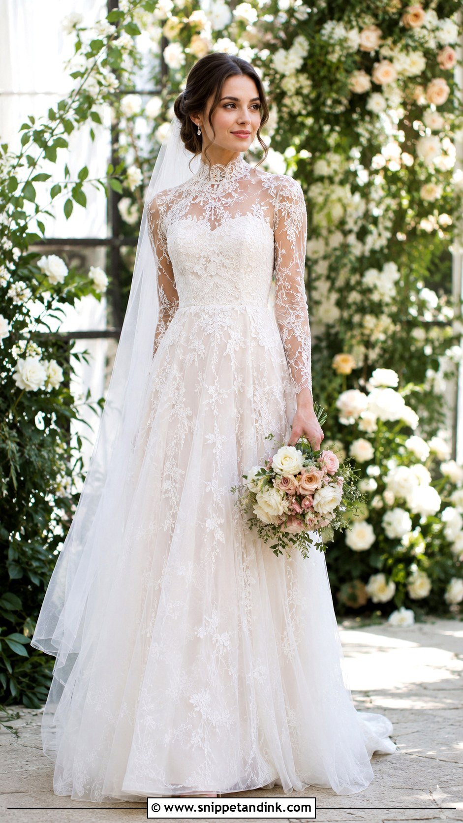 High Neck Embroidered Wedding Dress - Snippet and Ink - 25 High Neckline Wedding Dress Ideas