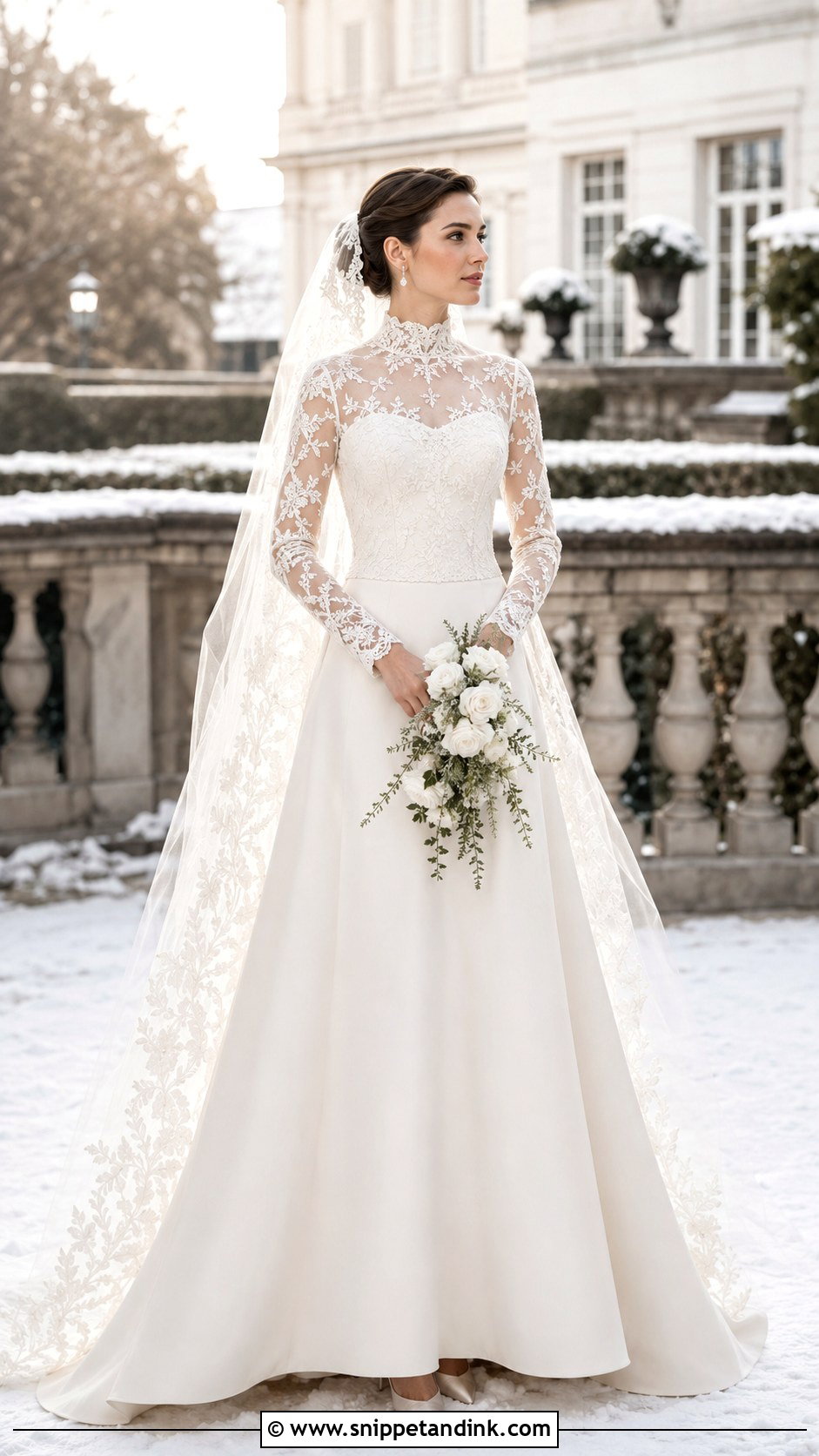 High Neck Empress Wedding Dress With Embroidered Veil - Snippet and Ink - 20 Empress Wedding Dress Ideas