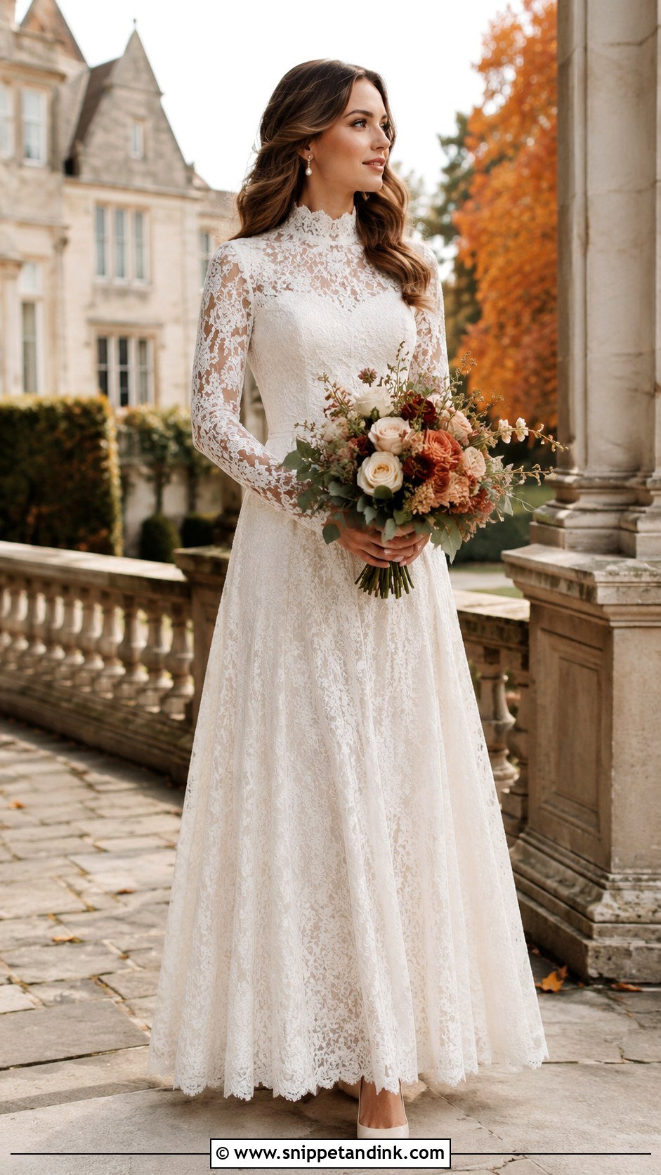 High Neck Fall Wedding Dress With Sleeves - Snippet and Ink - 25 High Neck Wedding Dress with Sleeves
