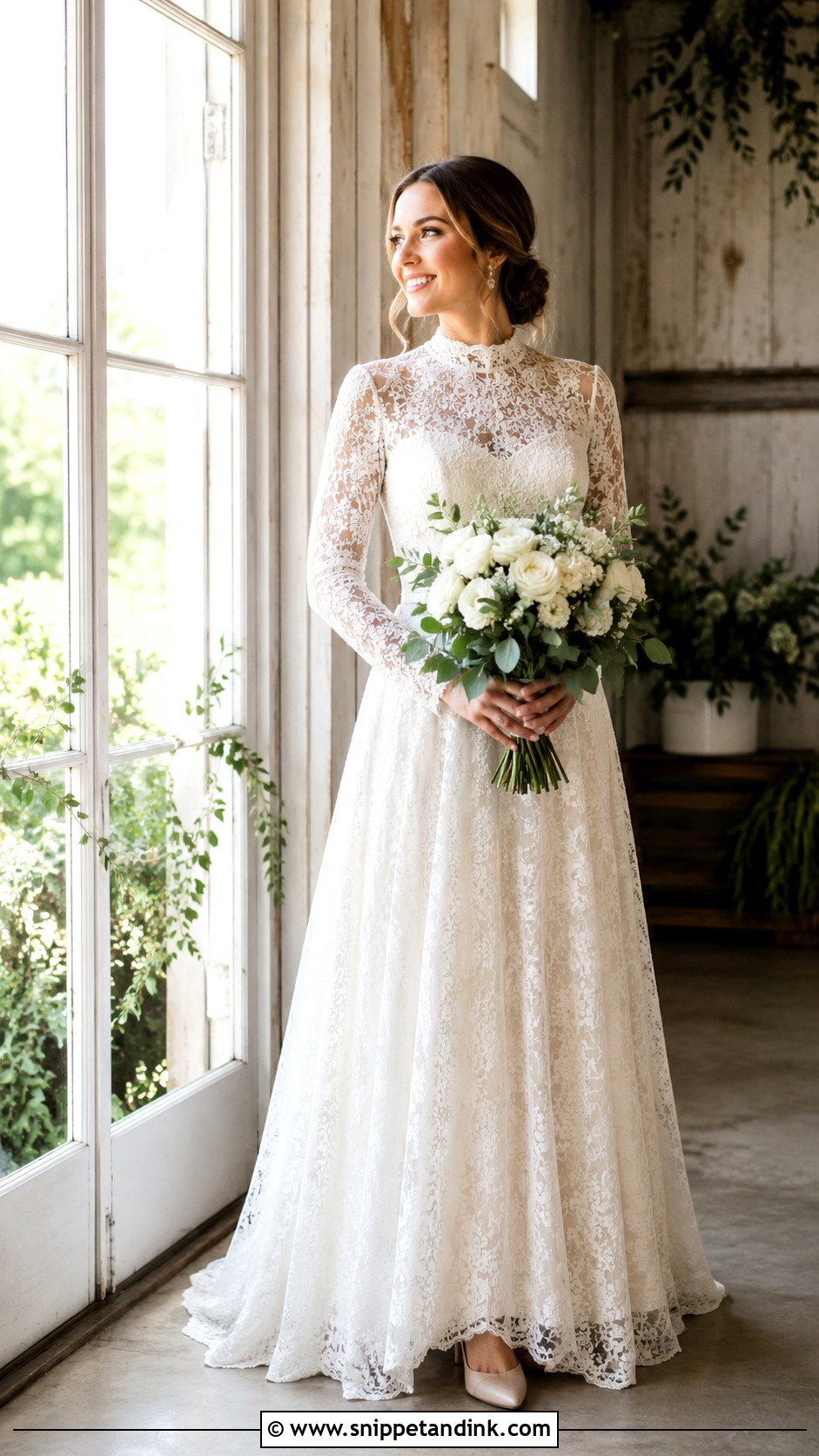 High Neck Farmhouse Wedding Dress - Snippet and Ink - 25 Farmhouse Wedding Dress Ideas