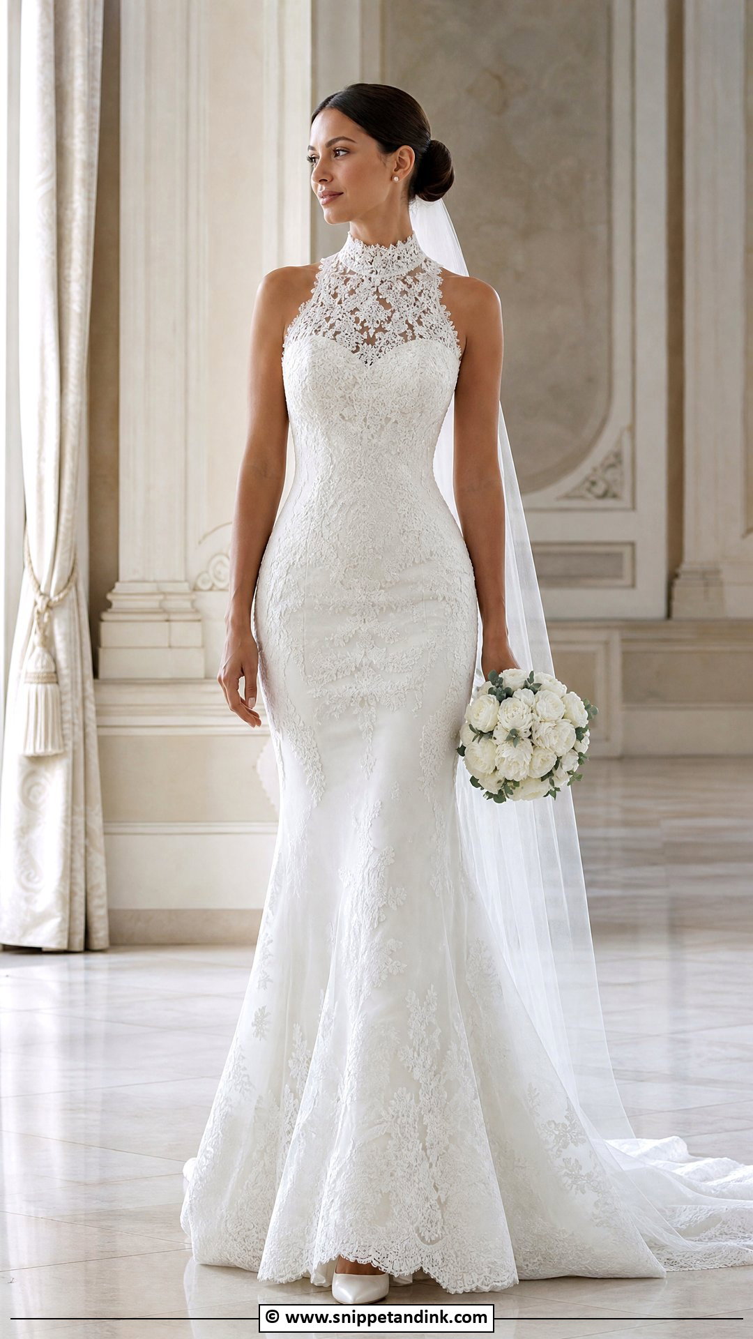 High Neck Fit And Flare Wedding Dress - Snippet and Ink - 35 Fit and Flare Wedding Dress Ideas