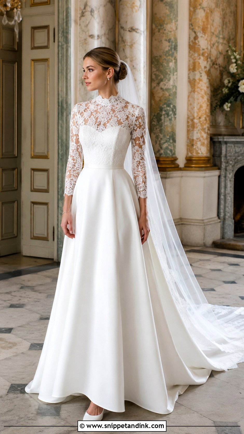 High Neck Fit and Flare Wedding Dress With Sleeves - Snippet and Ink - 20 Fit and Flare Wedding Dress with Sleeves