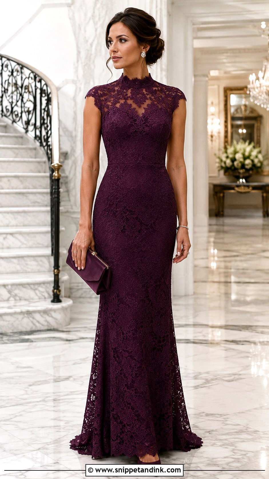High Neck Fitted Lace Gown - Snippet and Ink - 20 Fitted Lace Gown Styles