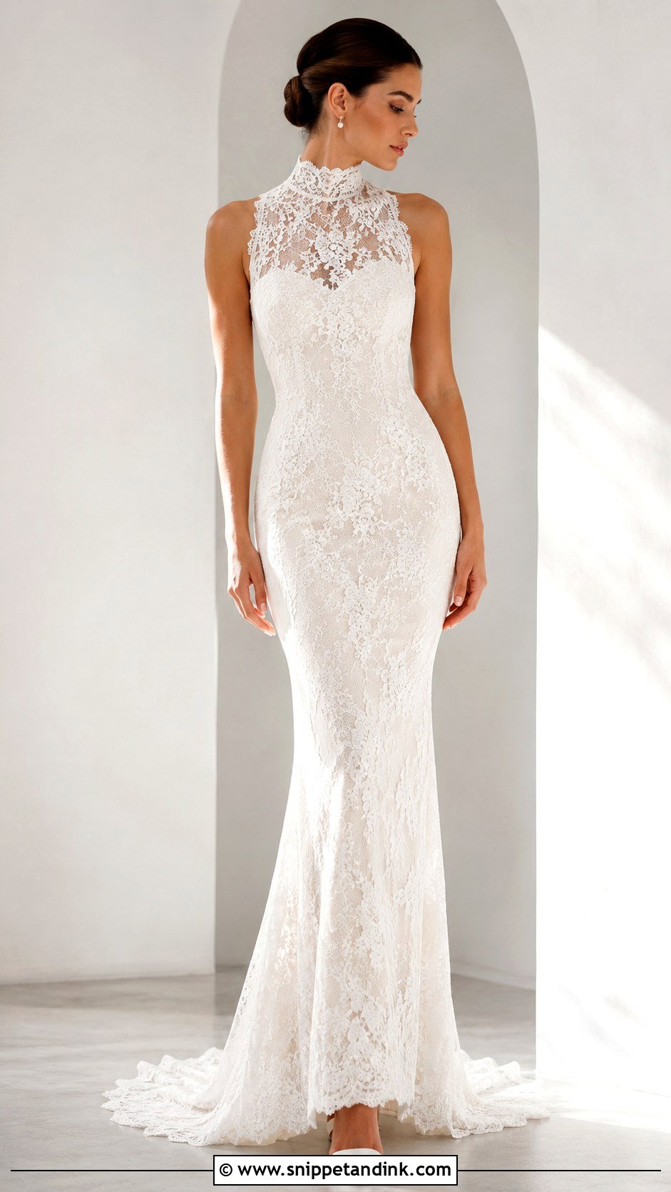High Neck Fitted Lace Wedding Dress - Snippet and Ink - 25 Fitted Lace Wedding Dress Ideas