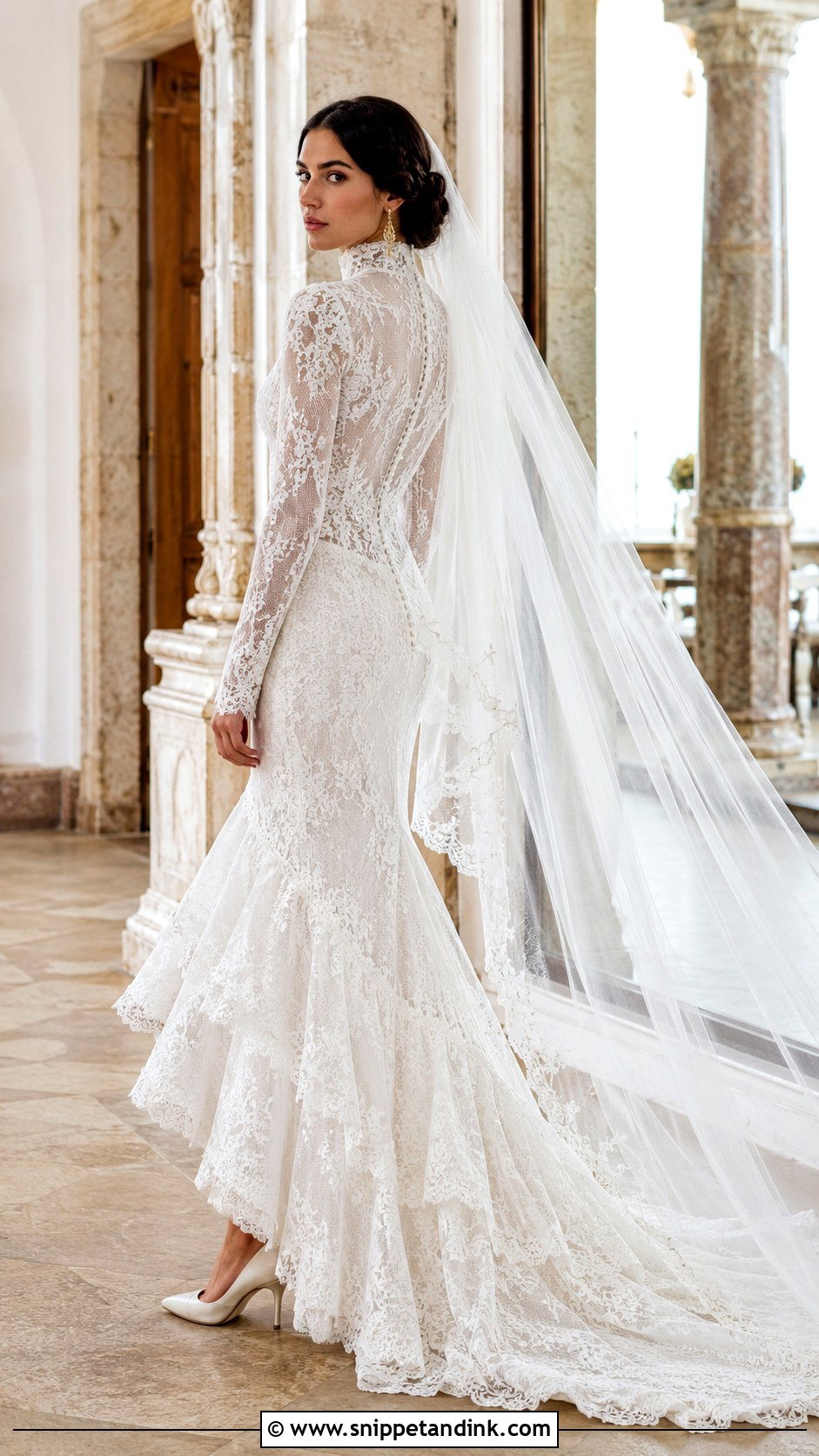 High Neck Flamenco Wedding Dress With Lace Train - Snippet and Ink - 20 Flamenco Wedding Dress Ideas