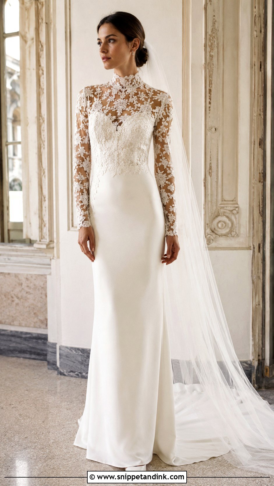 High Neck Floral Applique Wedding Dress - Snippet and Ink - 20 Floral Applique Wedding Dress Ideas