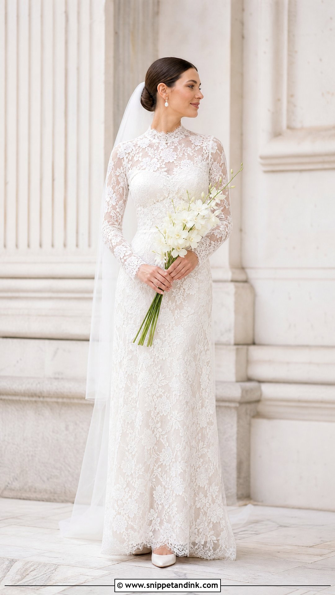High Neck Floral Lace Bridal Dress - Snippet and Ink - 25 Floral Bridal Dress Ideas