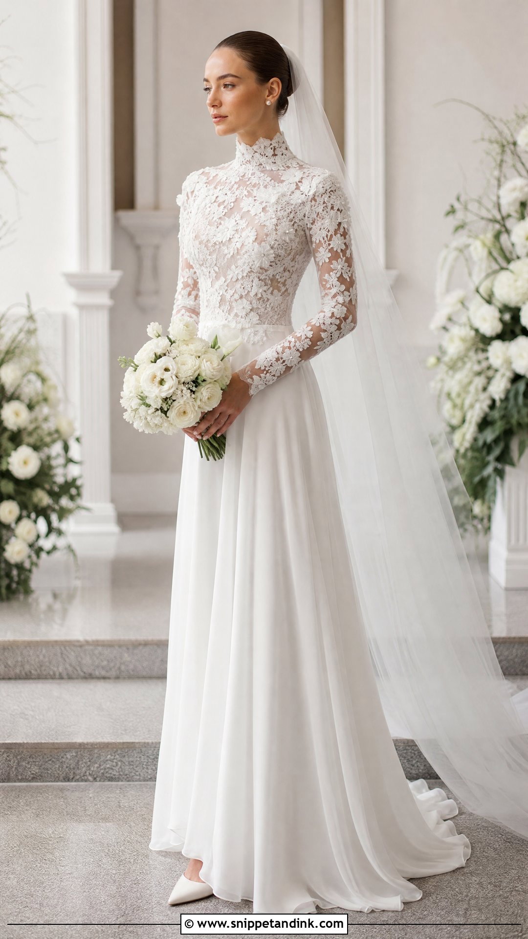 High Neck Floral Wedding Dress - Snippet and Ink - 25 Flowers Wedding Dresses