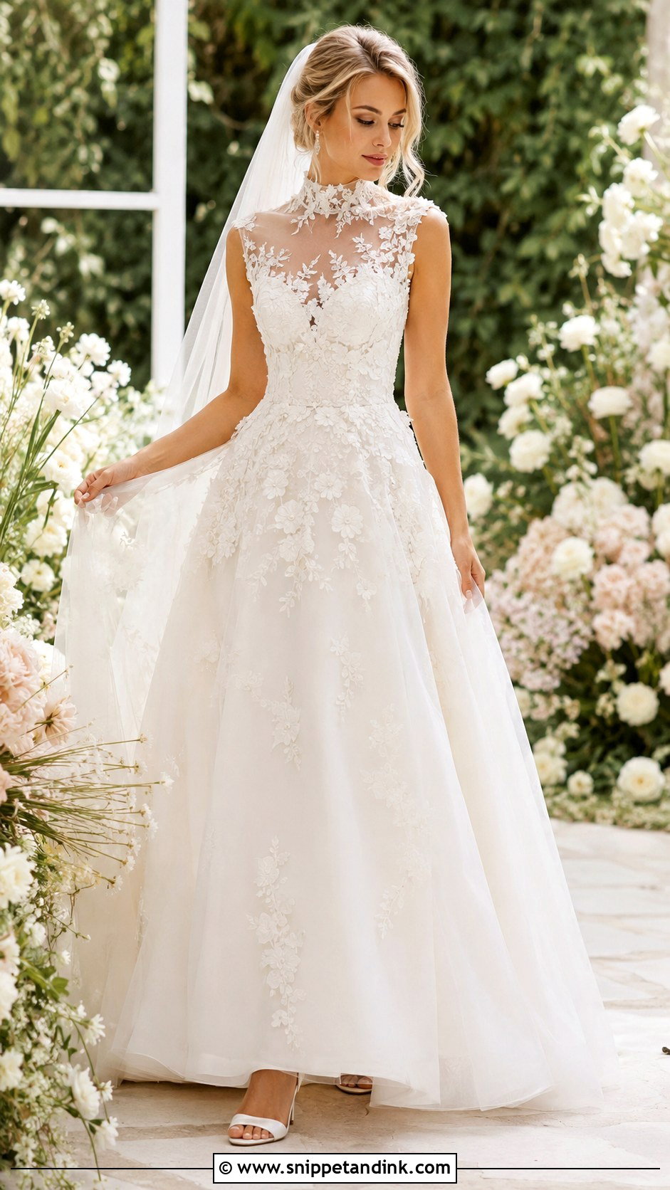 High Neck Floral Wedding Dress - Snippet and Ink - 25 High Neck Wedding Dresses
