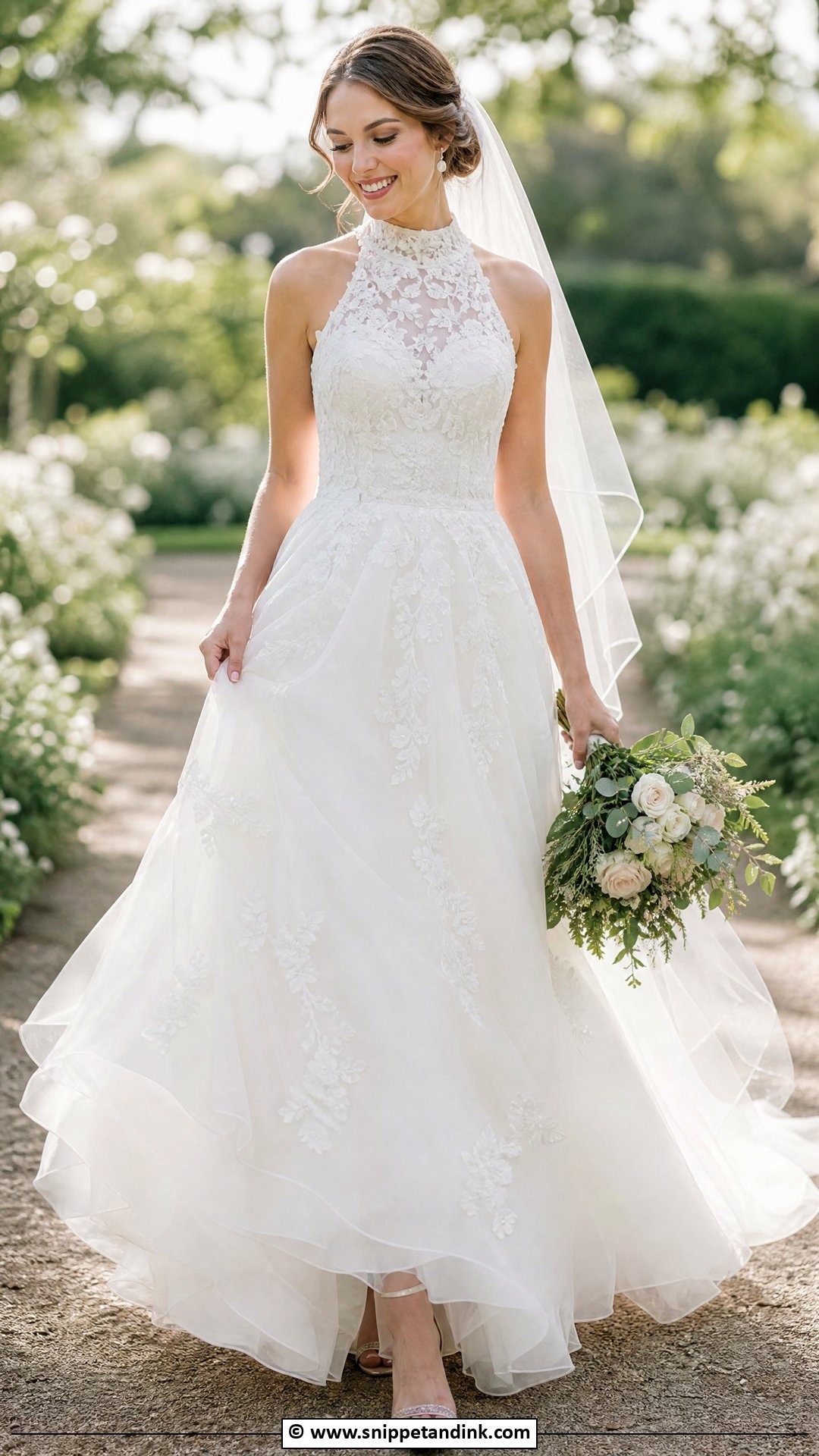 High Neck Floral Wedding Dress - Snippet and Ink - 35 High Neck Wedding Dress Ideas