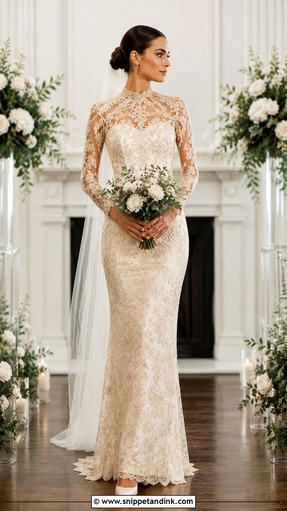 High Neck Gold Lace Wedding Dress - Snippet and Ink - 20 Gold Lace Wedding Dress Ideas