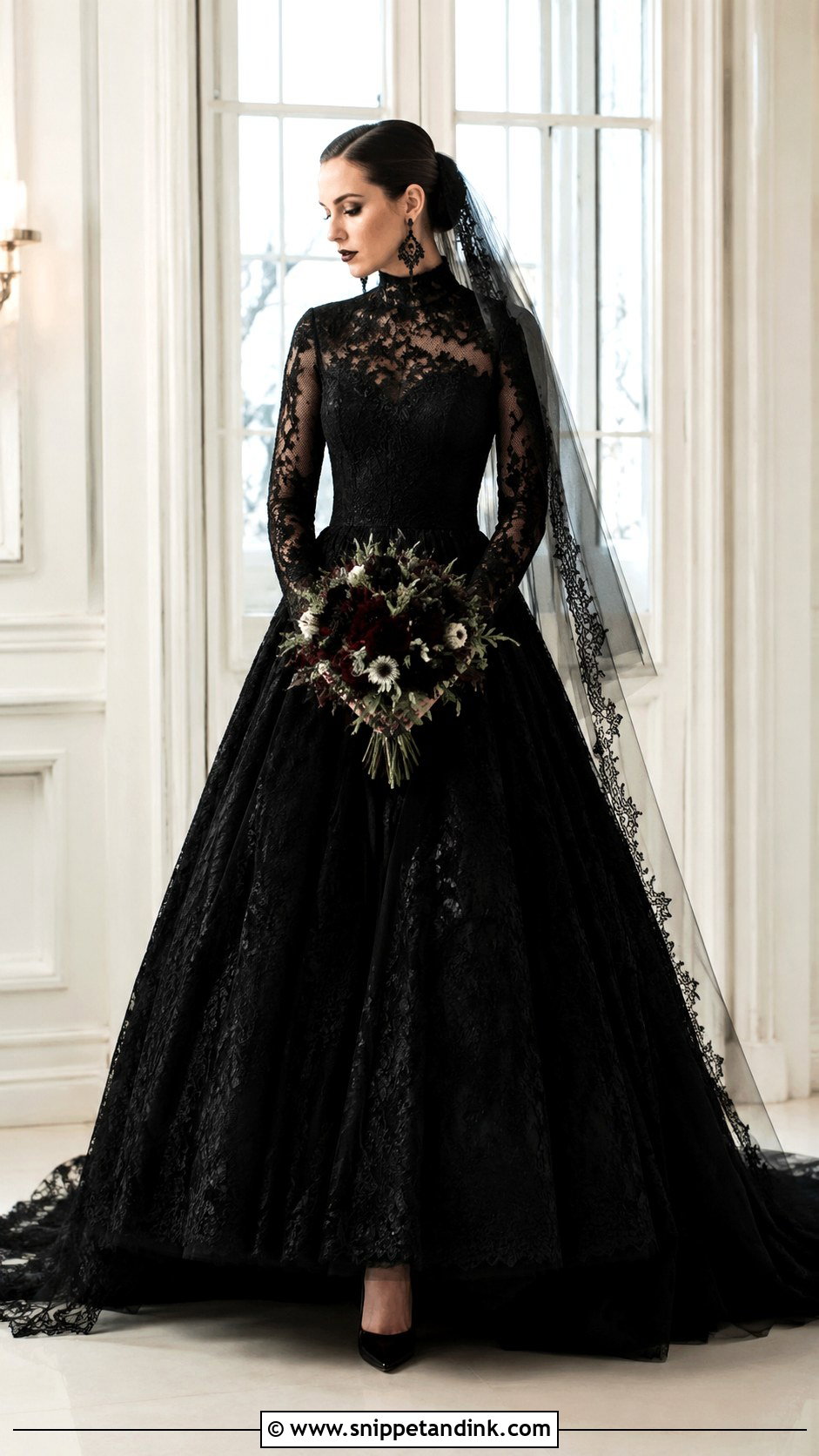 High Neck Gothic Black Wedding Dress - Snippet and Ink - 25 Gothic Black Wedding Dress Ideas