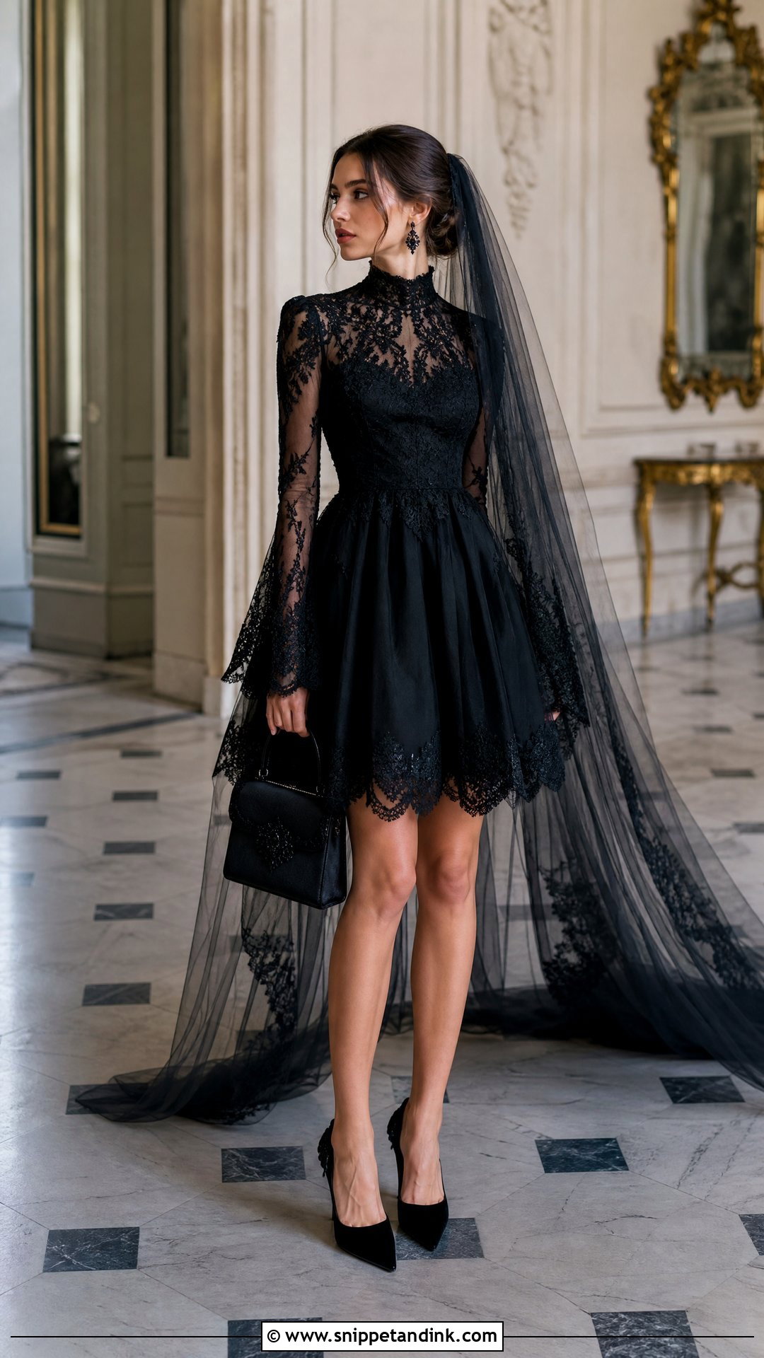 High Neck Gothic Short Black Wedding Dress - Snippet and Ink - 20 Short Black Wedding Dress Ideas