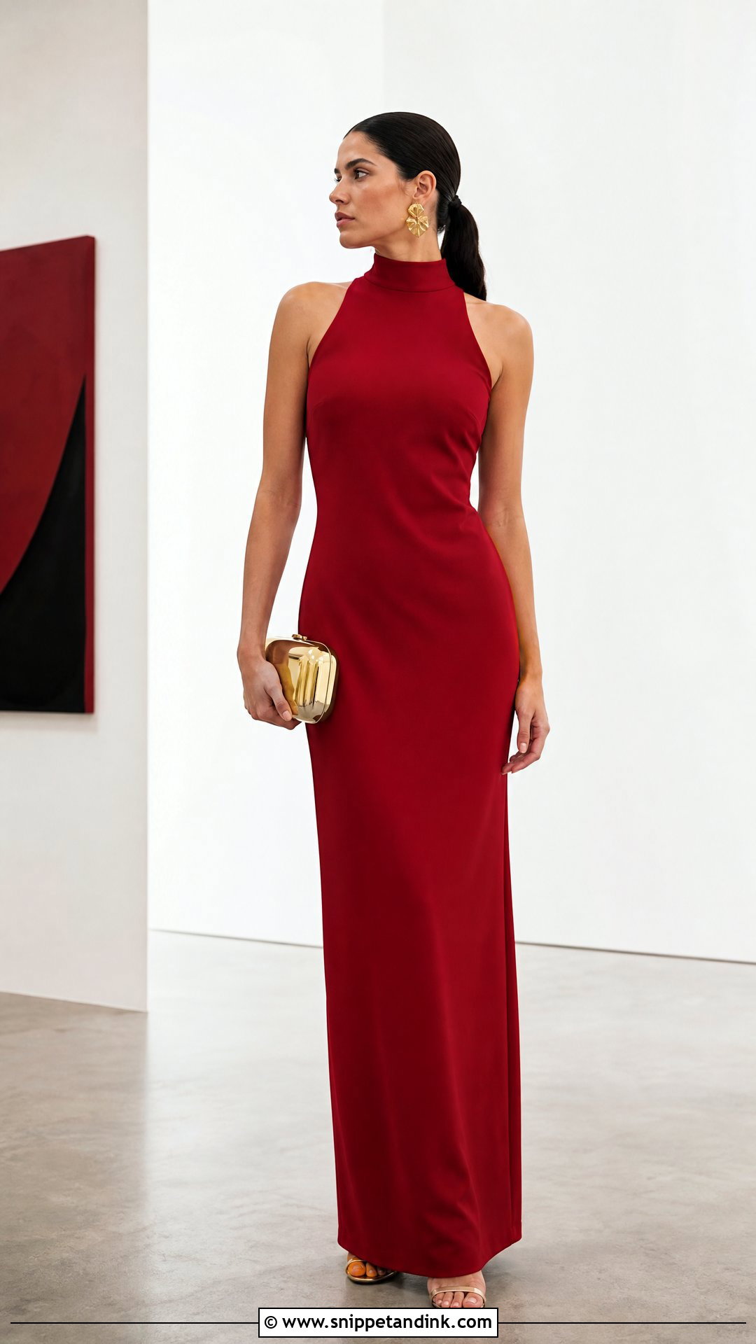 High Neck Gown With Oversized Earrings - Snippet and Ink - 25 Trending Gowns