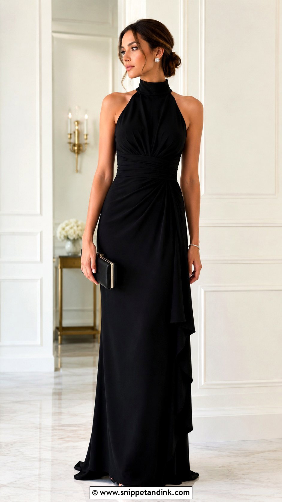 High Neck Gown With Stud Earrings - Snippet and Ink - 25 Simple Gown Designs Classy