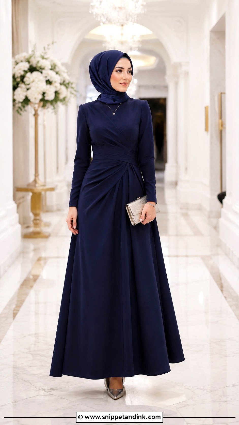 High Neck Gown With Wrapped Hijab - Snippet and Ink - 30 Hijab Style for Wedding Ideas