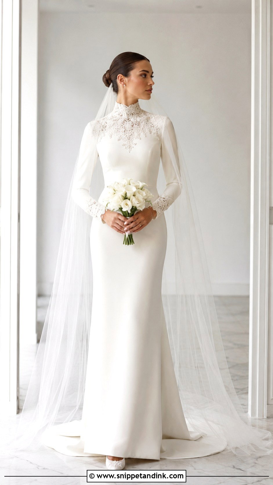 High Neck Gown with Tulle Veil - Snippet and Ink - 20 Gown with Veil Ideas