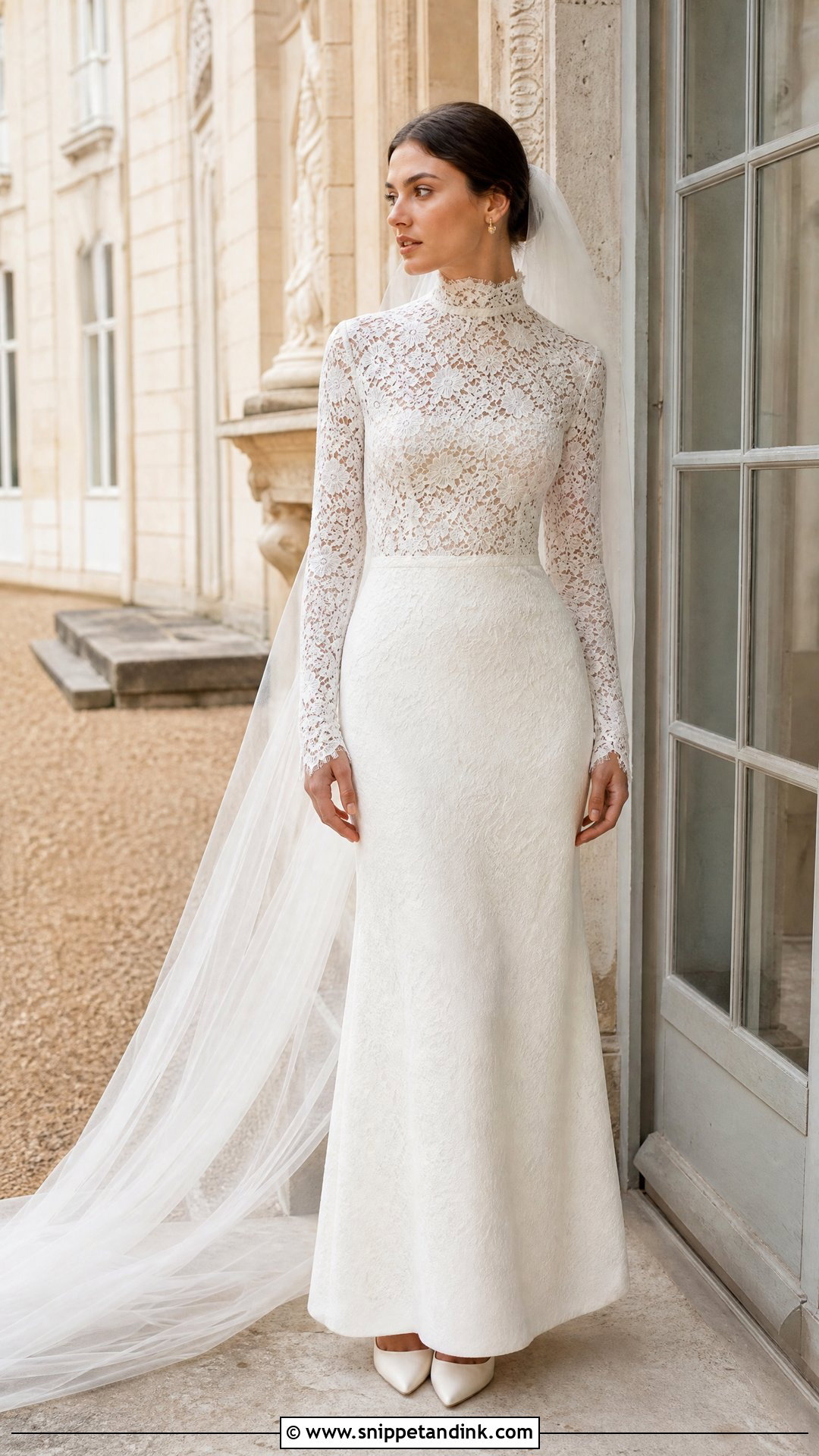 High Neck Guipure Lace Wedding Dress - Snippet and Ink - 20 France Wedding Dress Ideas