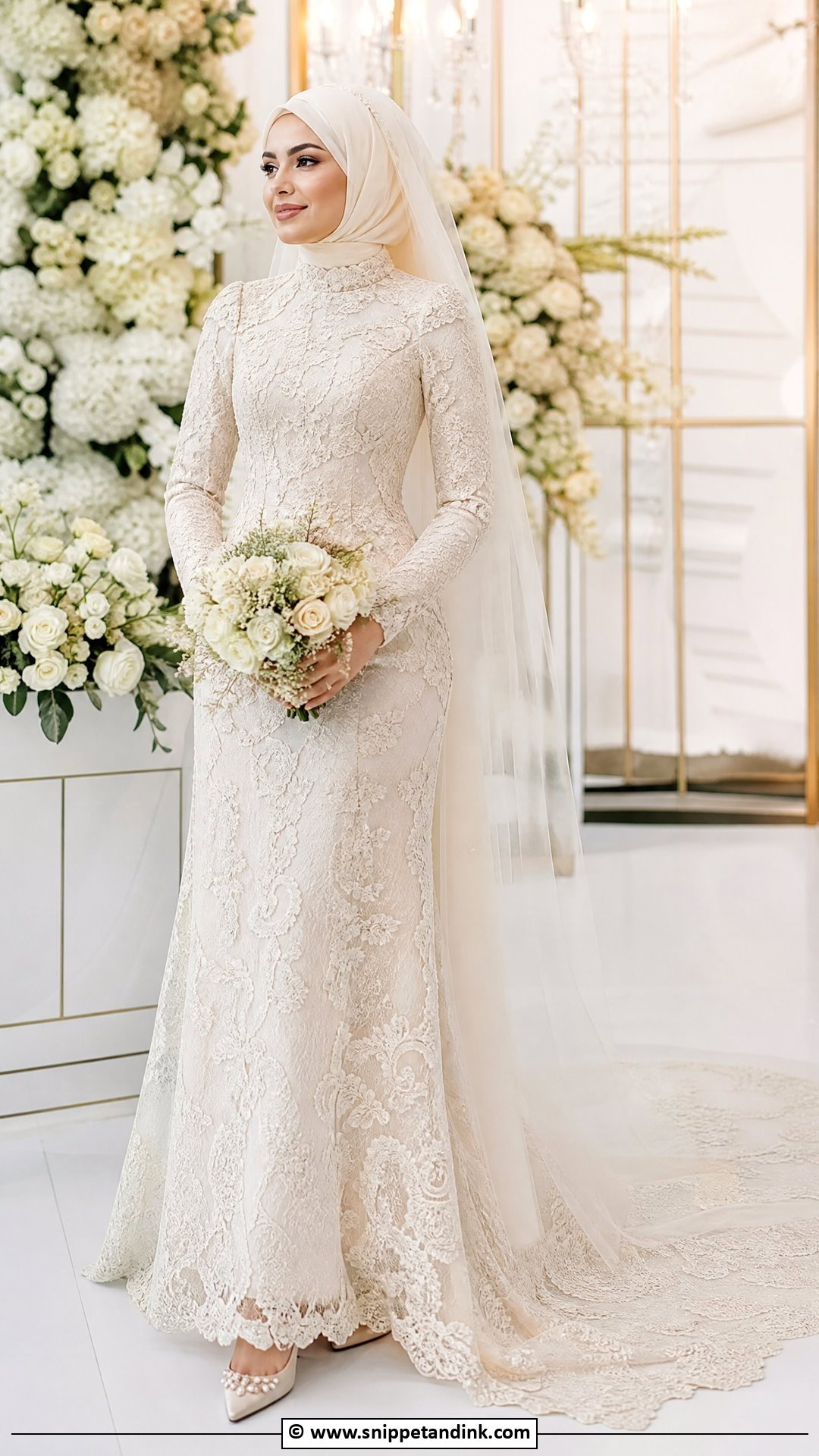 High Neck Hijab Bride Dress - Snippet and Ink - 35 Hijab Bride Ideas