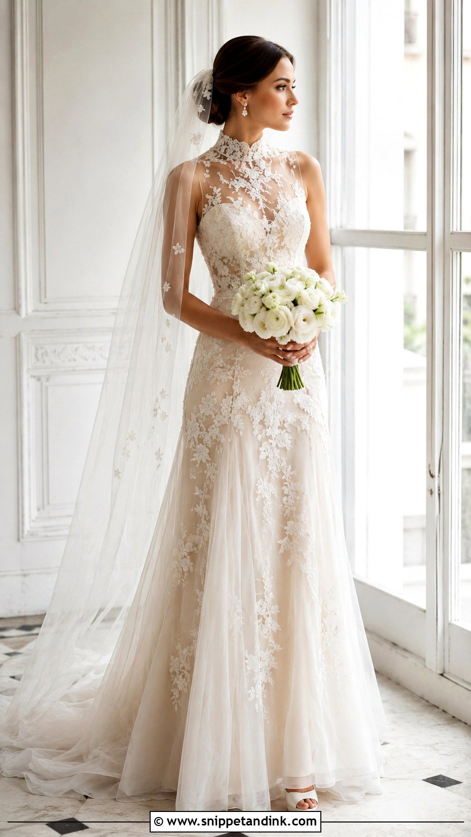 High Neck Illusion Lace Bridal Dress - Snippet and Ink - 20 High Neck Bridal Dress Ideas