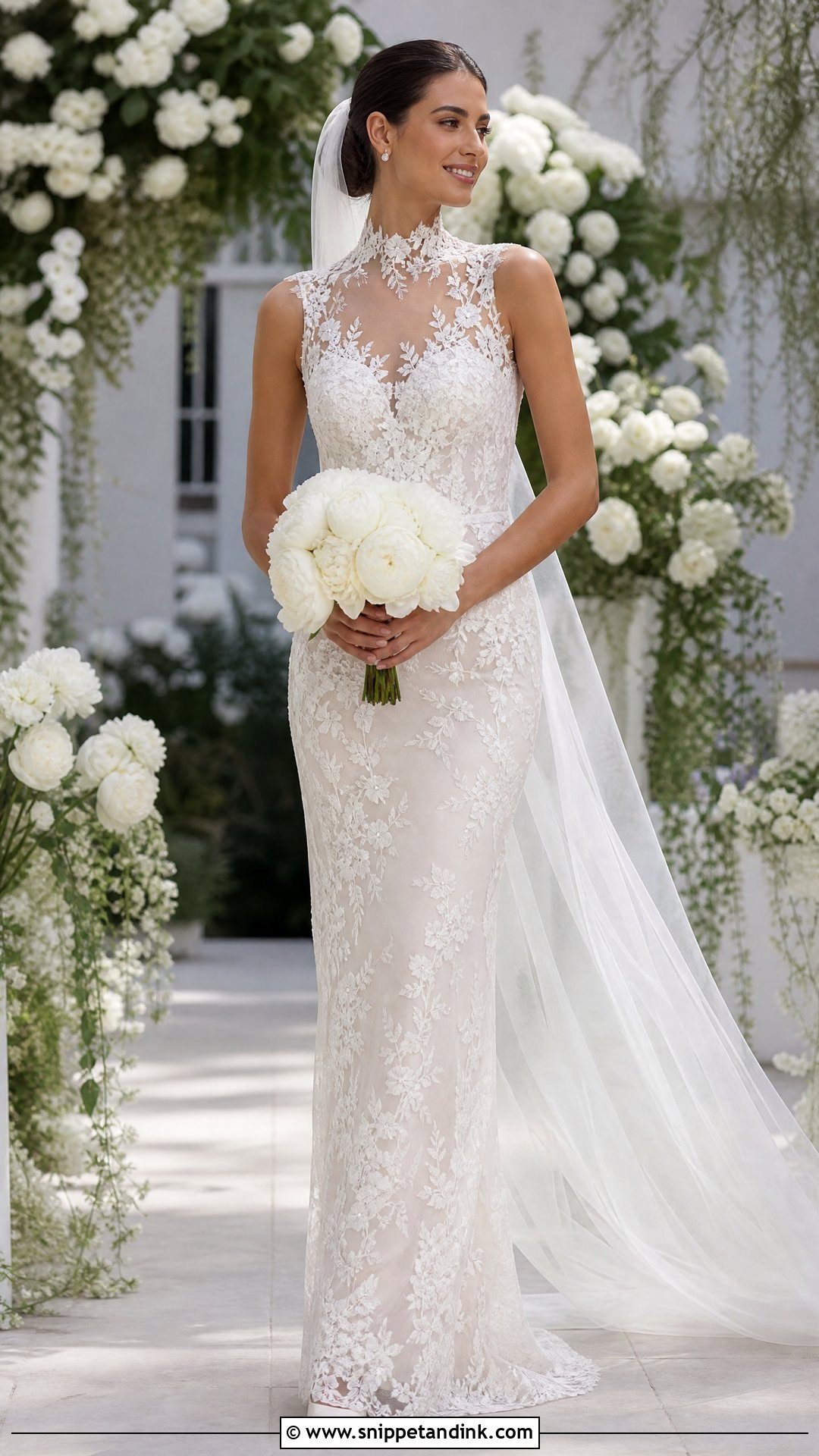 High Neck Illusion Sheath Wedding Gown - Snippet and Ink - 20 Sheath Wedding Gown Ideas