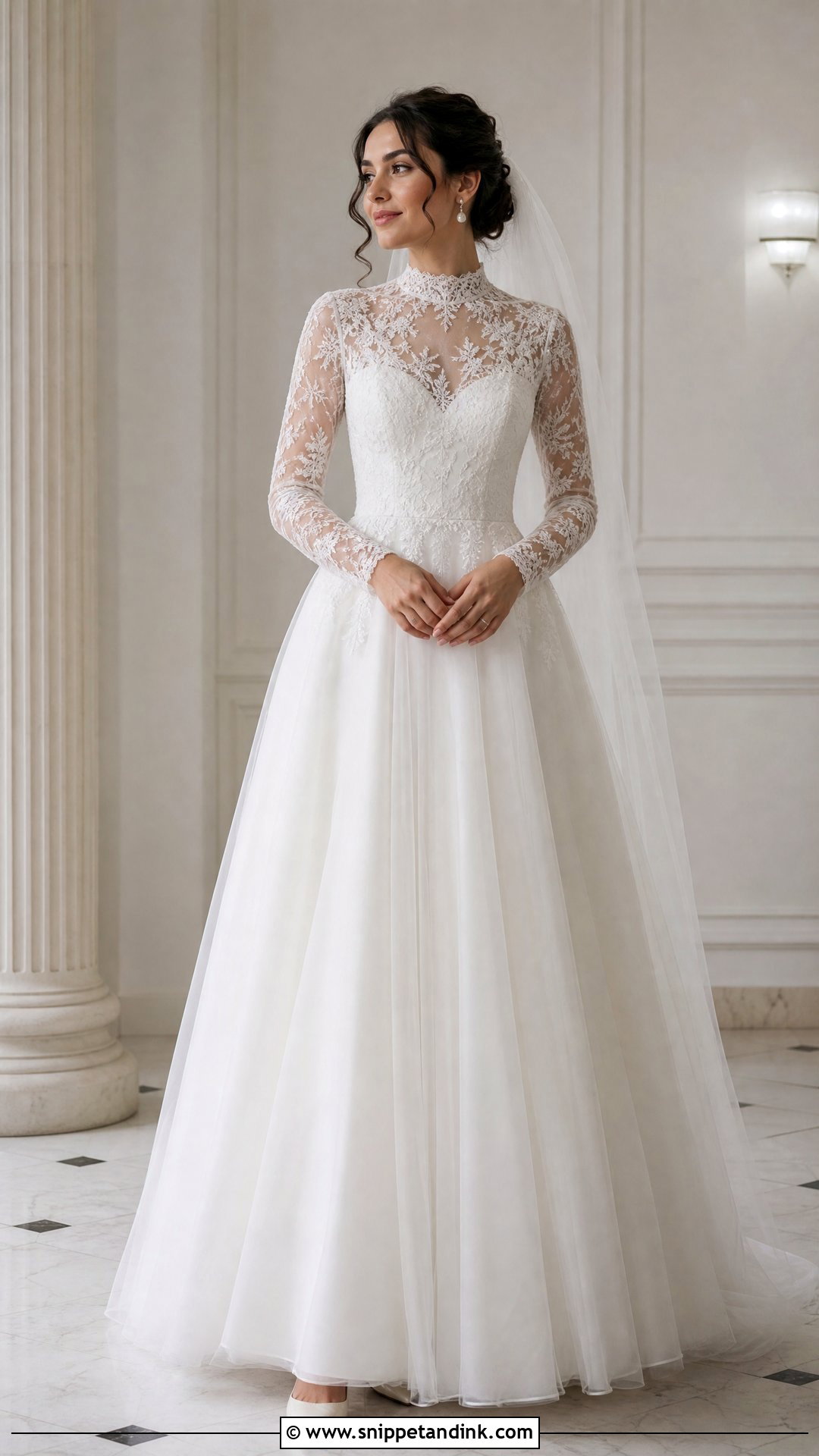 High Neck Illusion Sleeve Wedding Dress - Snippet and Ink - 20 Illusion Sleeve Wedding Dress Ideas