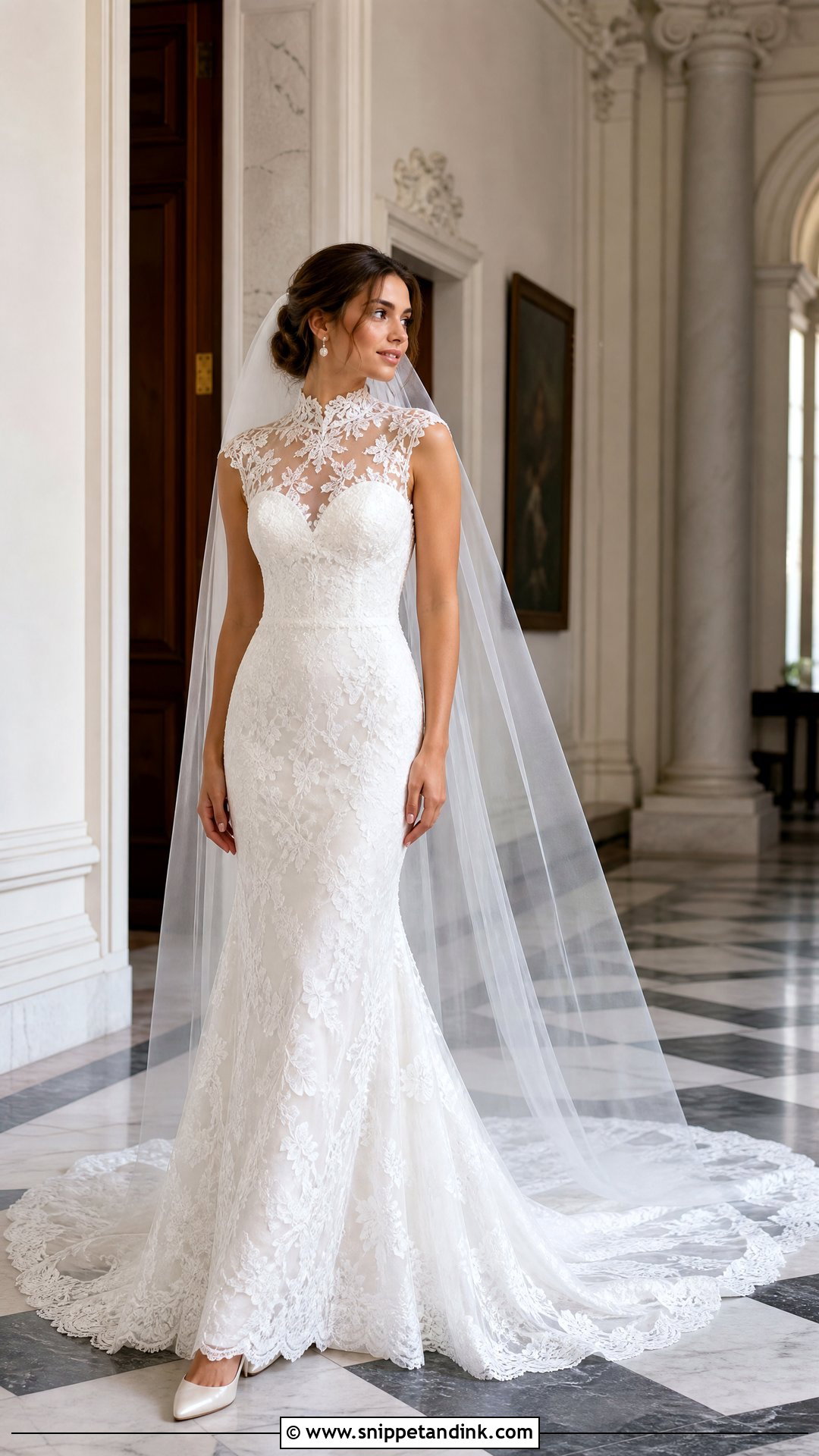High Neck Illusion Trumpet Wedding Gown - Snippet and Ink - 20 Trumpet Wedding Gown Ideas