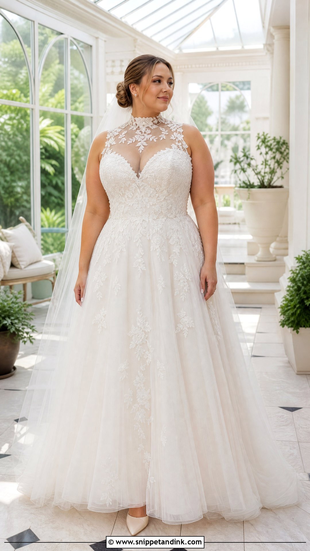 High Neck Illusion Wedding Dress - Snippet and Ink - 25 Wedding Dresses for Big Busts