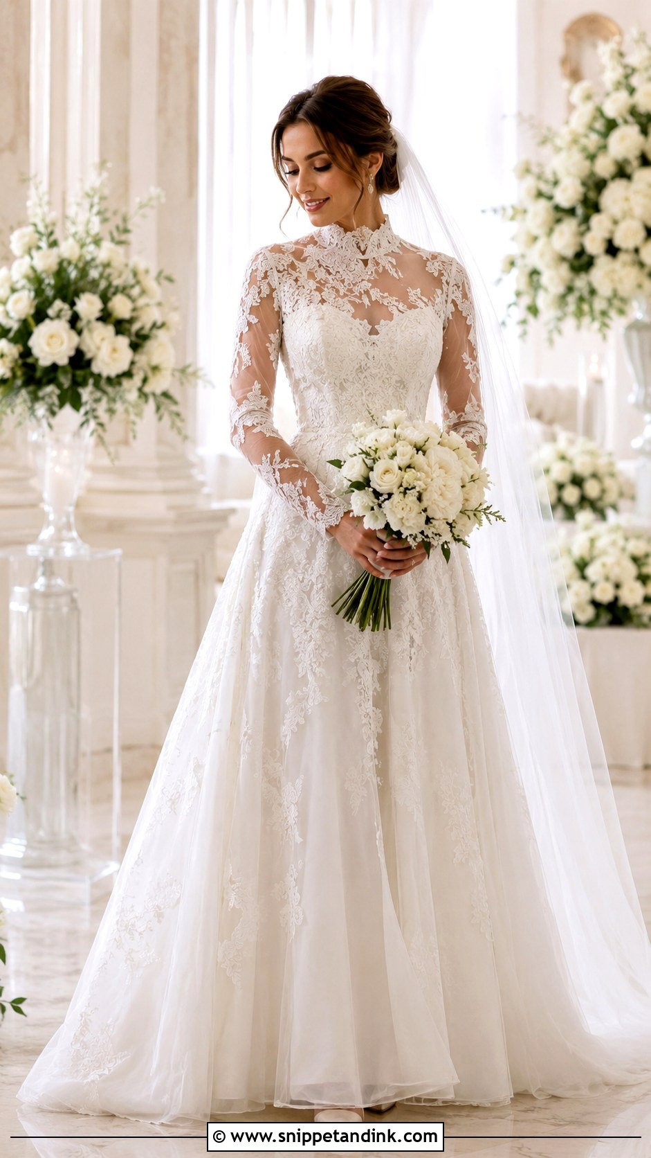 High Neck Illusion Wedding Dress With Sleeves - Snippet and Ink - 25 High Neck Wedding Dress with Sleeves
