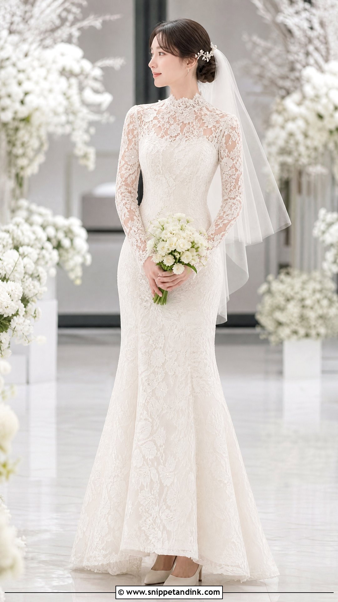 High Neck Kdrama Wedding Dress - Snippet and Ink - 20 Kdrama Wedding Dress Ideas
