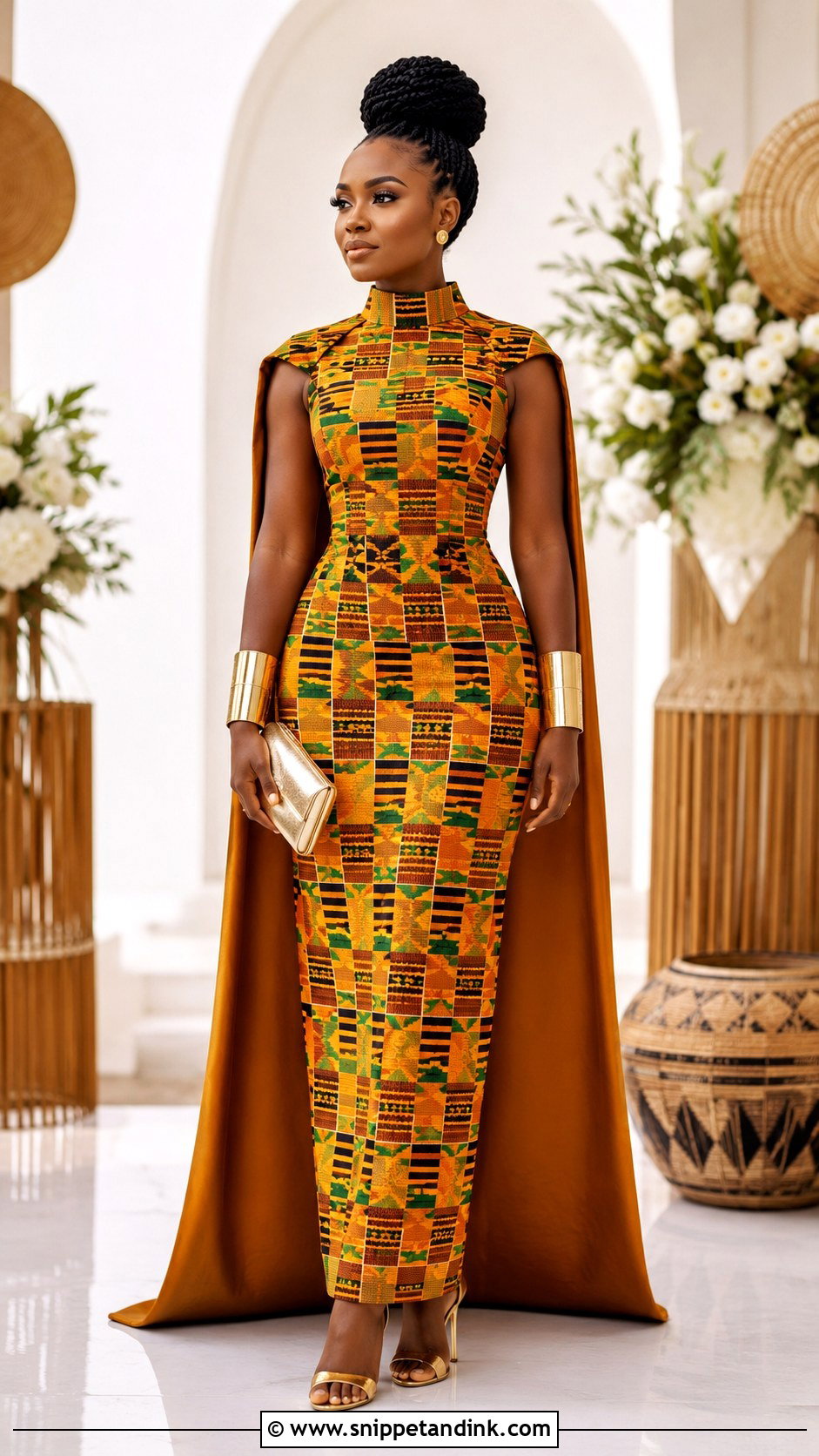 High Neck Kente Column Dress - Snippet and Ink - 20 Kente Dress Ghana Traditional Weddings Ideas
