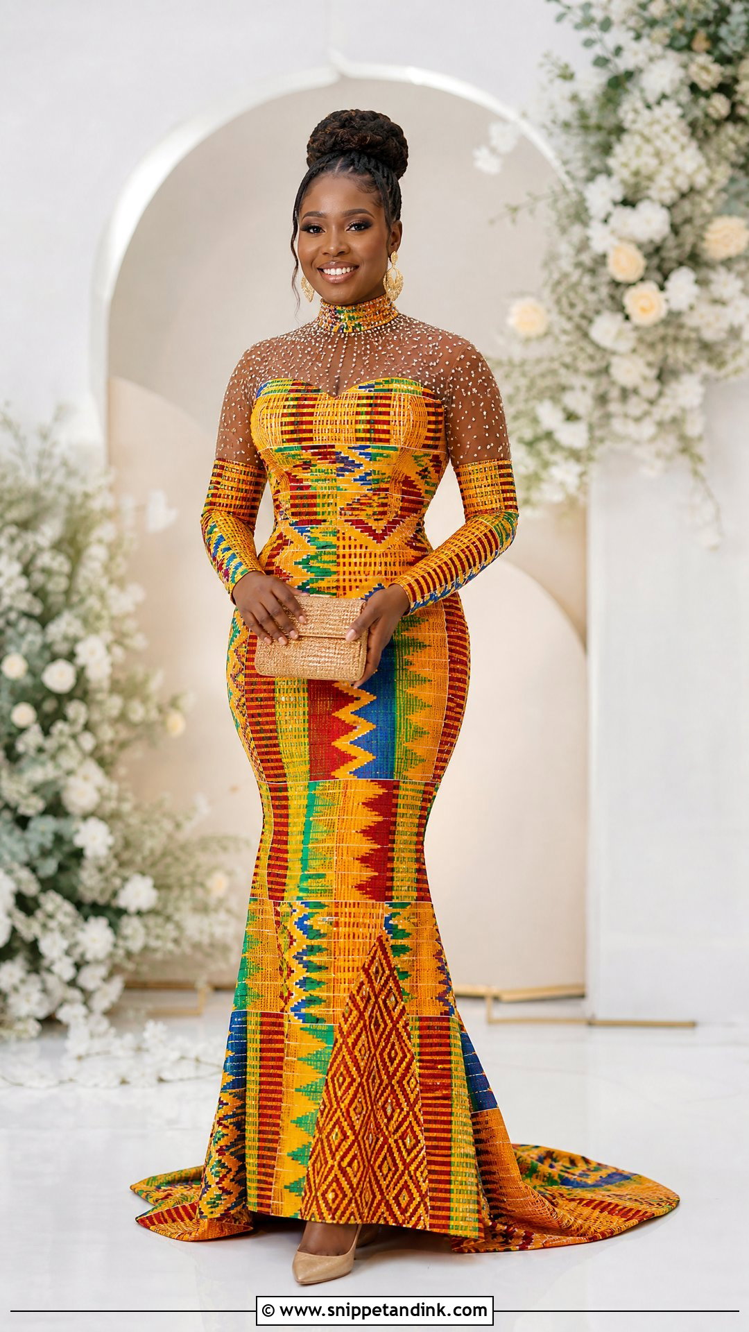 High Neck Kente Ghana Wedding Dress - Snippet and Ink - 25 Ghana Wedding Dress Ideas