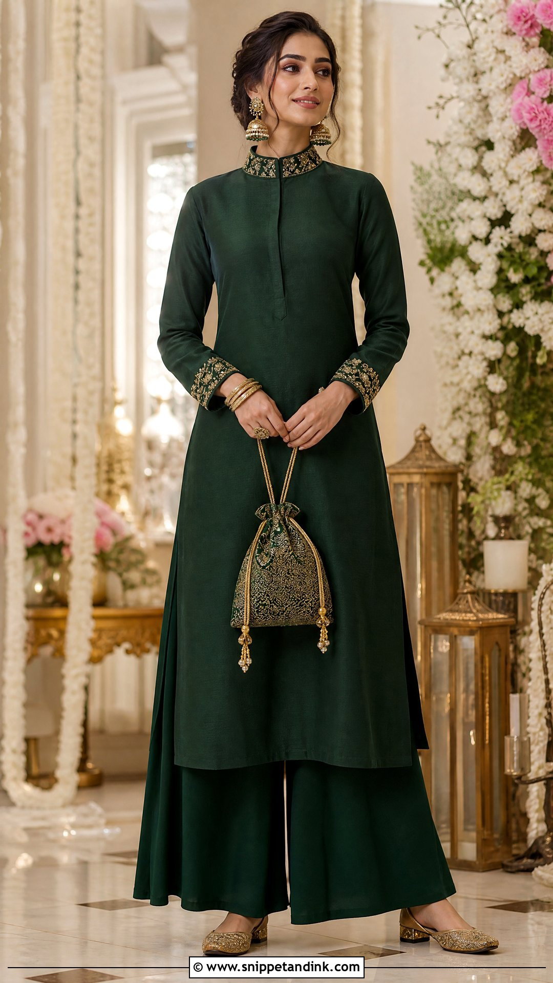 High Neck Kurta With Palazzo Pants - Snippet and Ink - 20 Palazos Outfit Indian Wedding Ideas