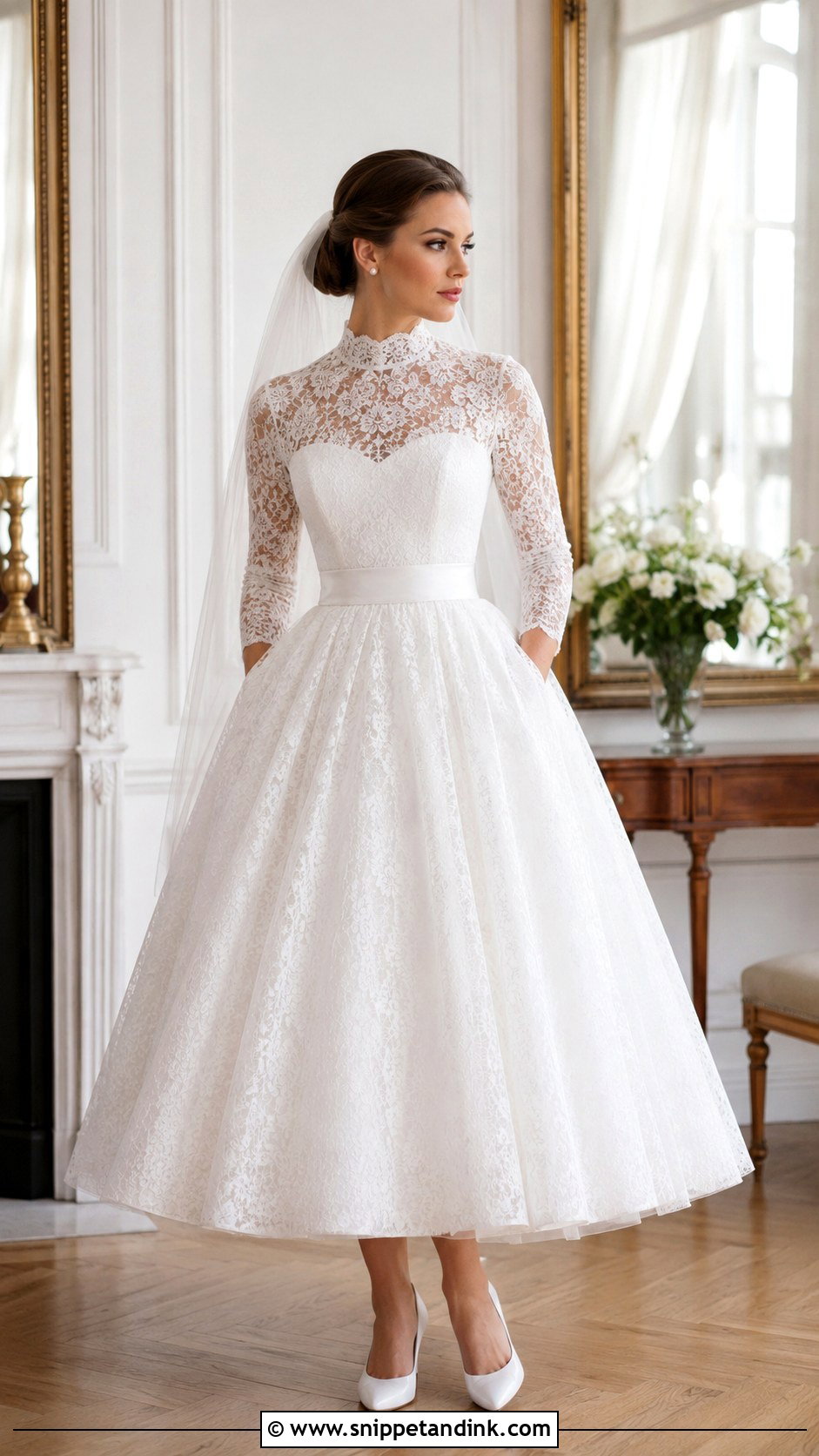 High Neck Lace 50s Wedding Dress - Snippet and Ink - 20 50s Inspired Wedding Dress Ideas