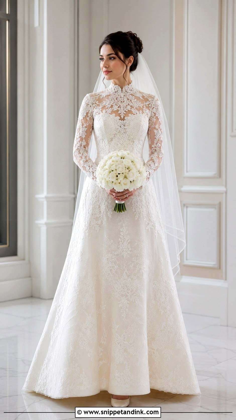 High Neck Lace A Line Wedding Dress - Snippet and Ink - 20 Lace Aline Wedding Dress Ideas