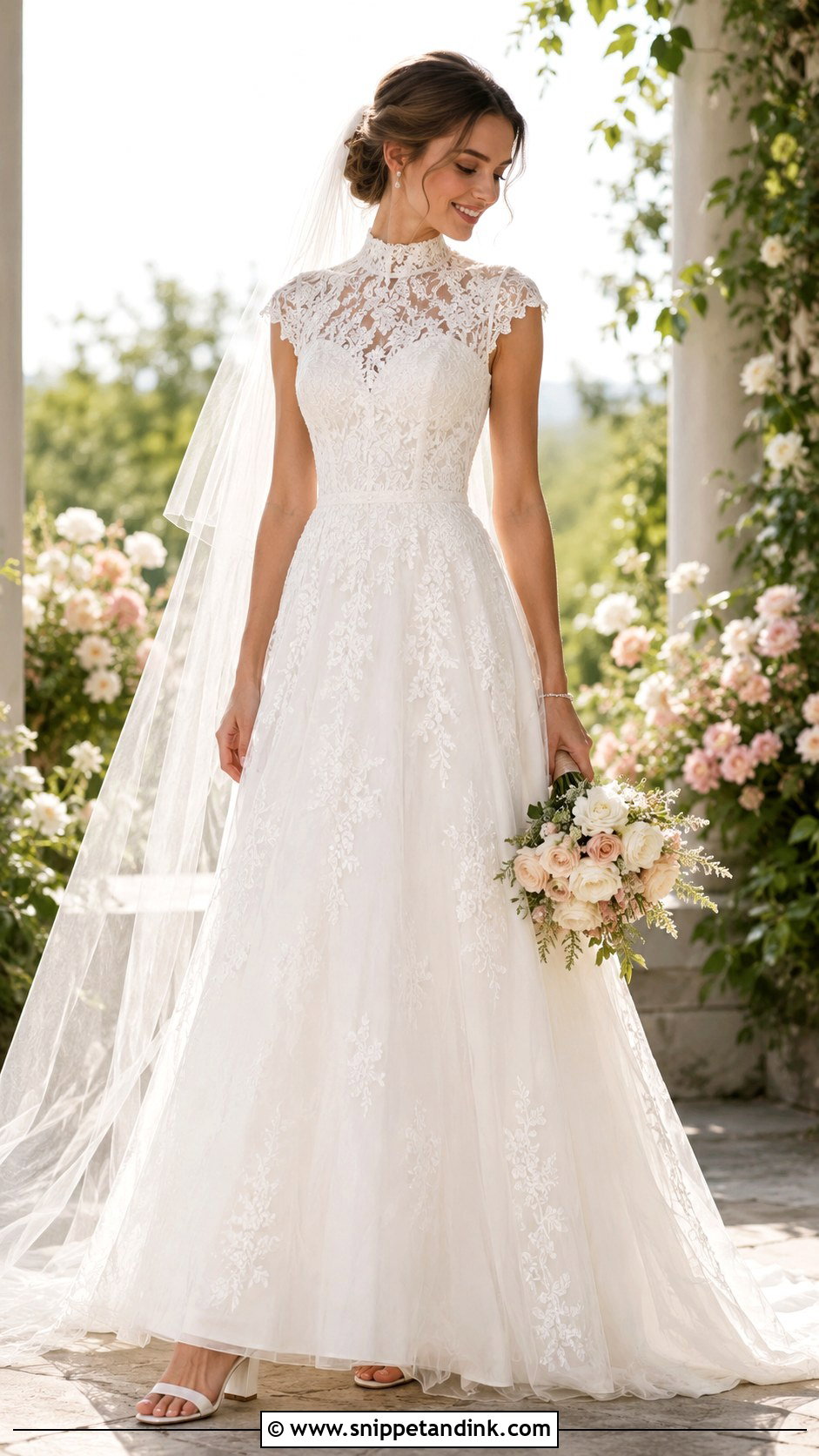 High Neck Lace A Line Wedding Dress - Snippet and Ink - 25 High Neck Lace Wedding Dress Ideas