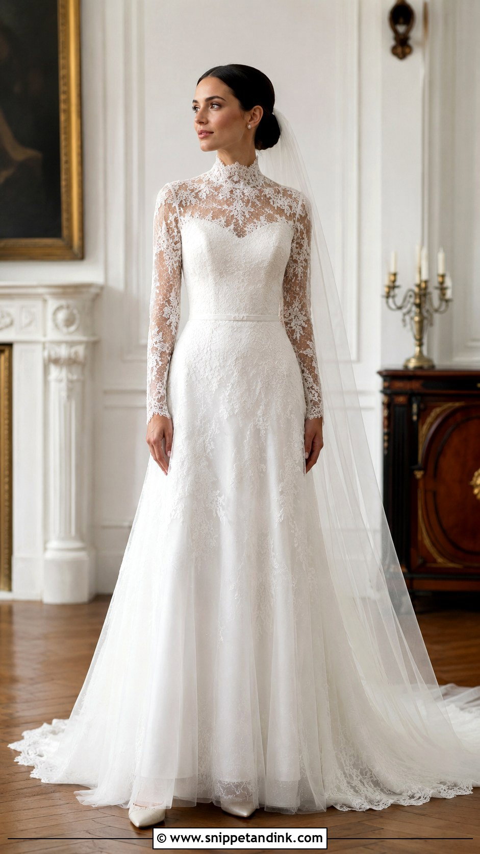High Neck Lace And Tulle Wedding Dress - Snippet and Ink - 20 Lace and Tulle Wedding Dress Ideas