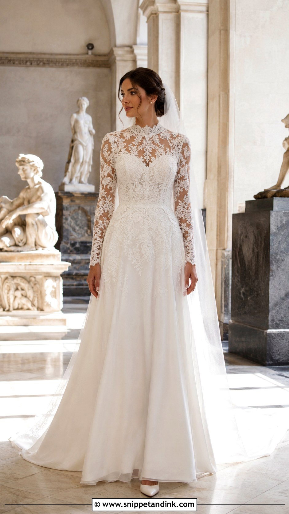 High Neck Lace Applique Wedding Dress - Snippet and Ink - 20 Lace Applique Wedding Dress Ideas