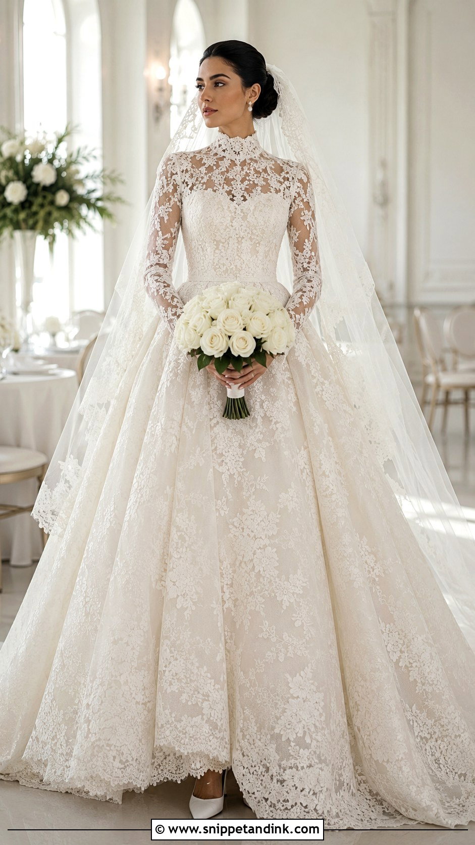 High Neck Lace Ball Gown Bridal Dress - Snippet and Ink - 20 High Neck Bridal Dress Ideas